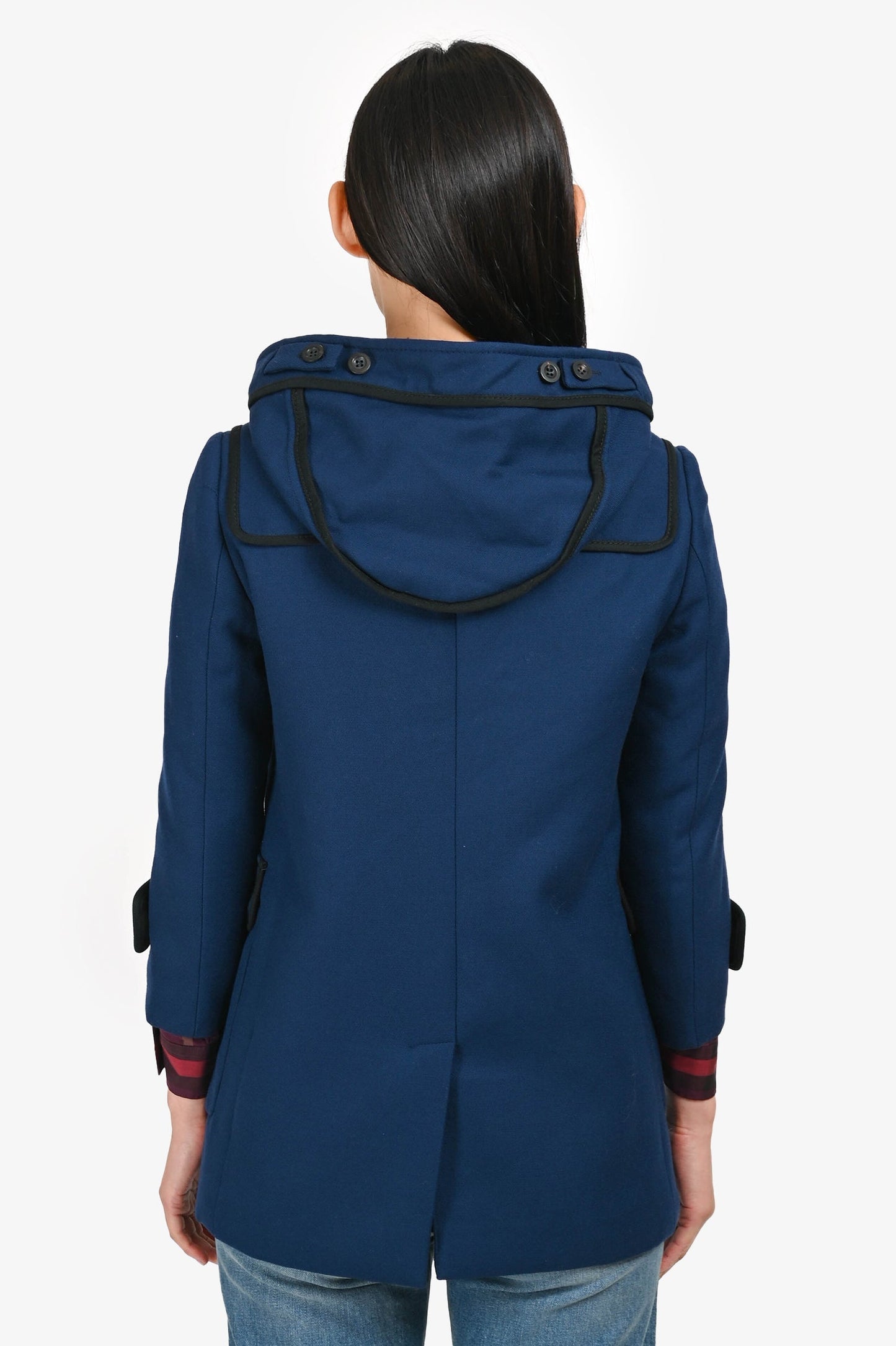 Gucci Navy/Black Leather Buckle Detail Duffel Coat Size 40