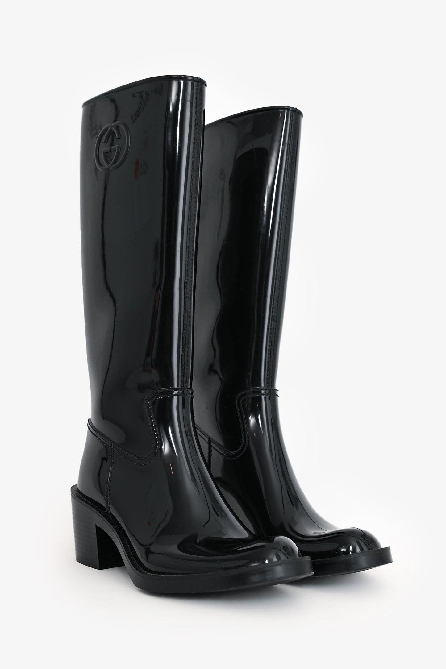 Gucci Black Rubber GG Logo Rainboots Size 35