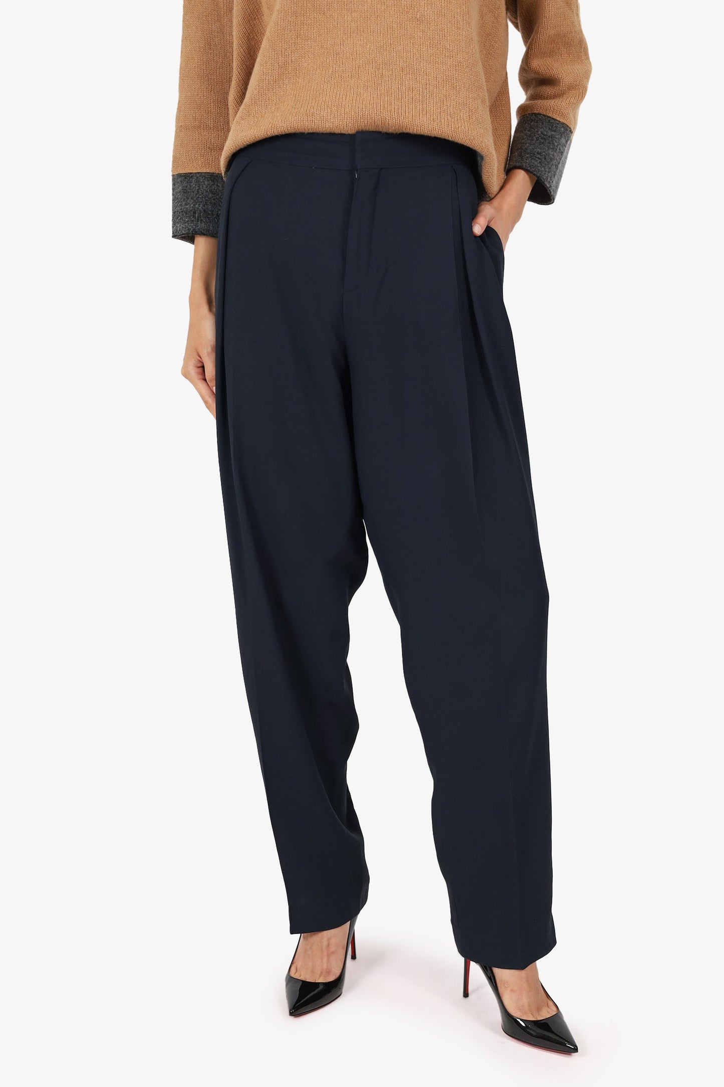 Chloe Black High Waisted Straight Leg Tro rs Size 42