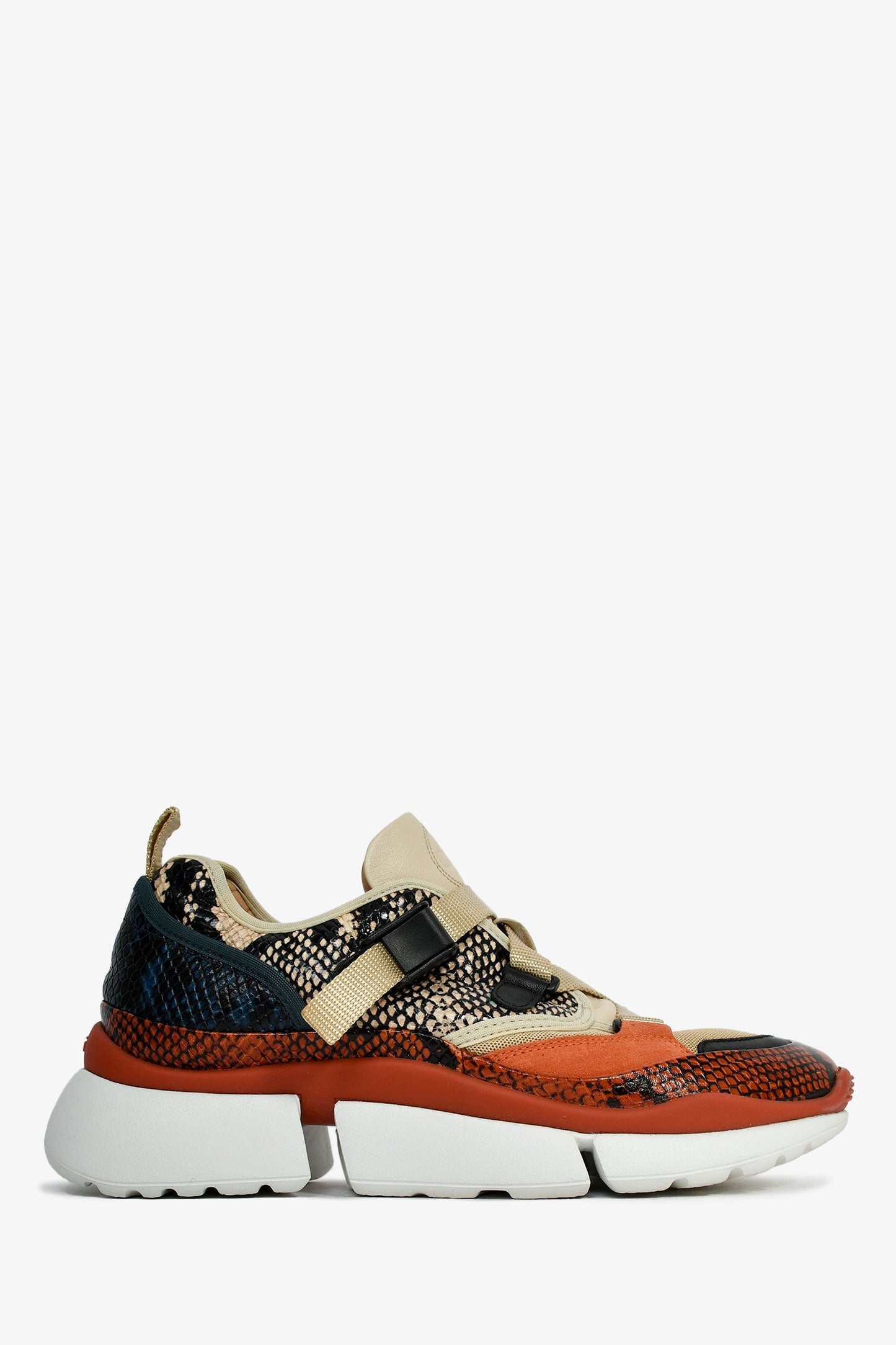 Chloe Beige/Multi Snake Printed Sneakers Size 40
