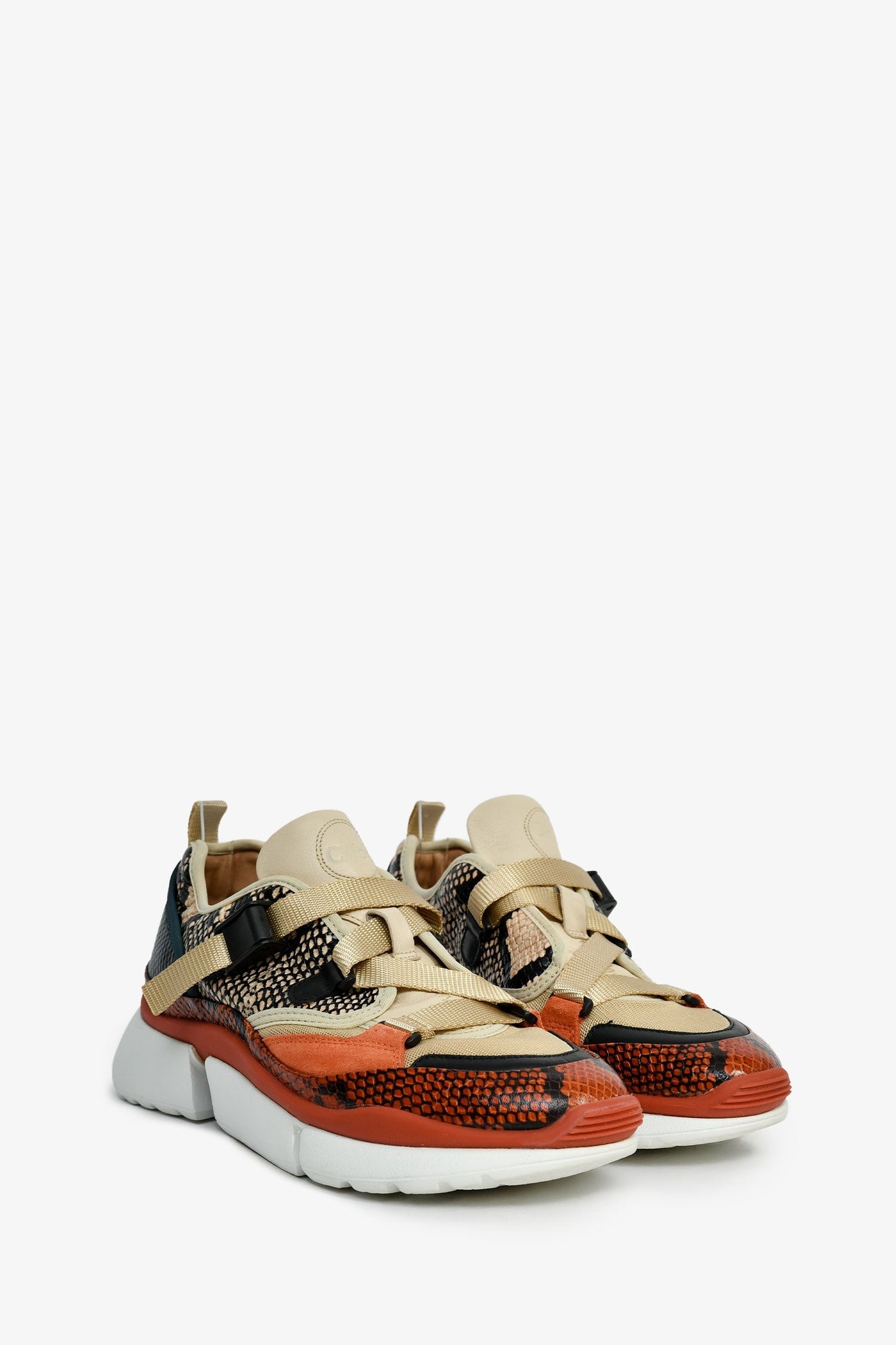 Chloe Beige/Multi Snake Printed Sneakers Size 40