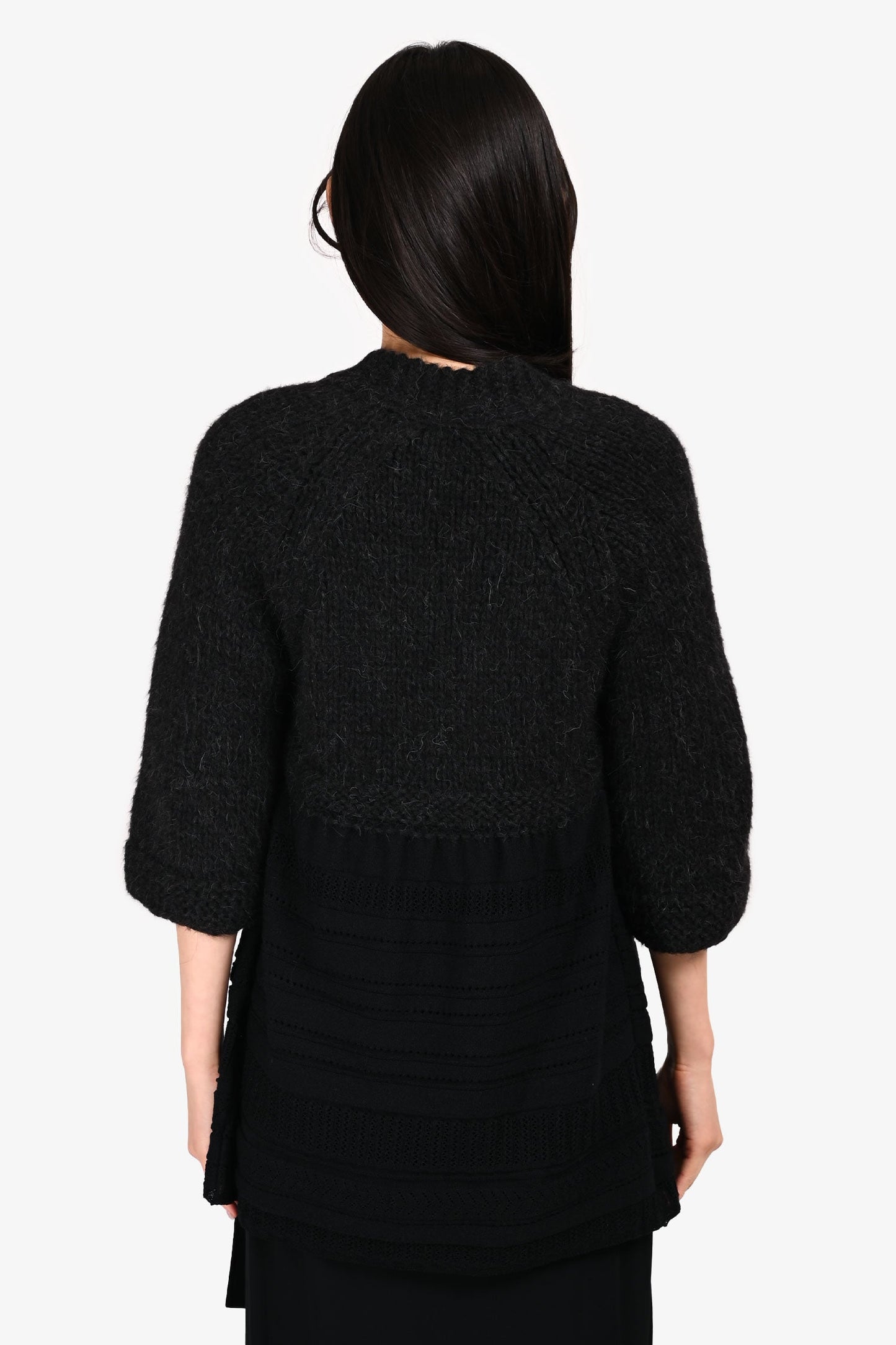 Pre-Loved Chanel™ Black Alpaca/Wool Logo Tie Cardigan Size 42