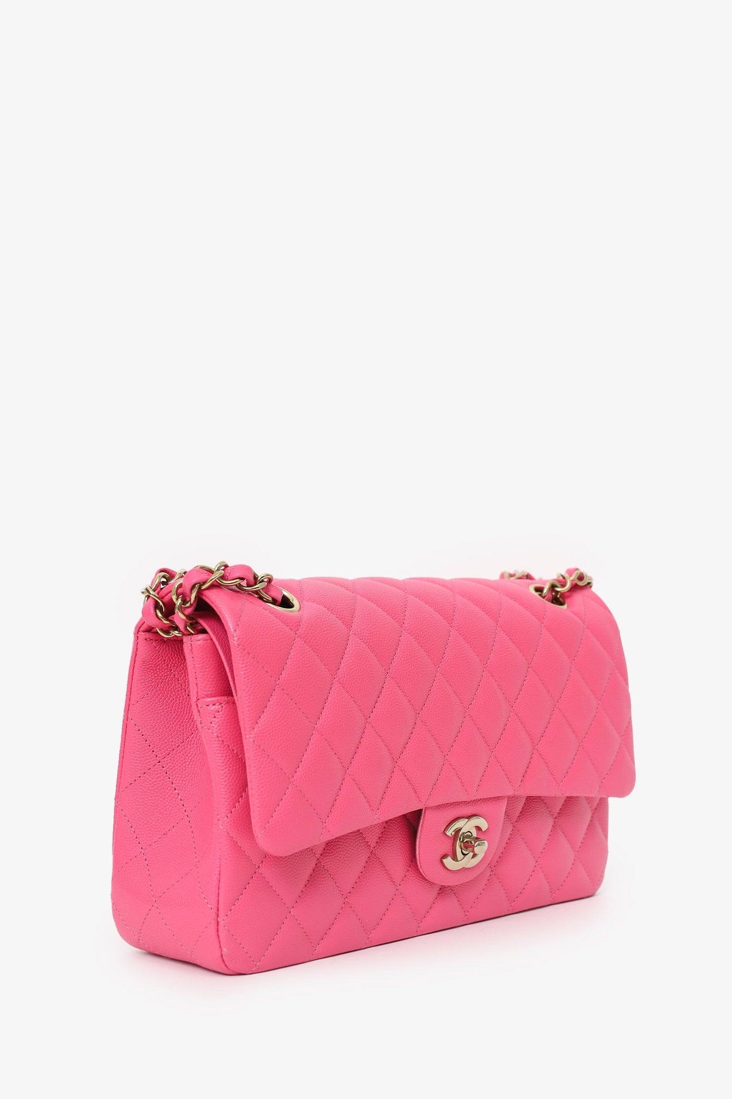 Pre-Loved Chanel™ Pink Caviar Leather Medium Classic Double Flap Shoulder Bag