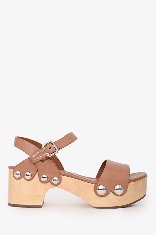 Prada Beige Leather Chunky Clogs Size 35