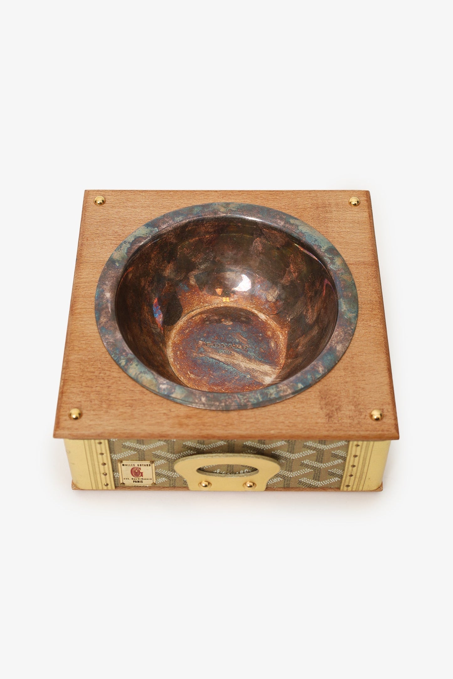 Goyard Gold Canvas Goyardine Travel Pet Bowl 'Ecuelle Edmond' Trunk