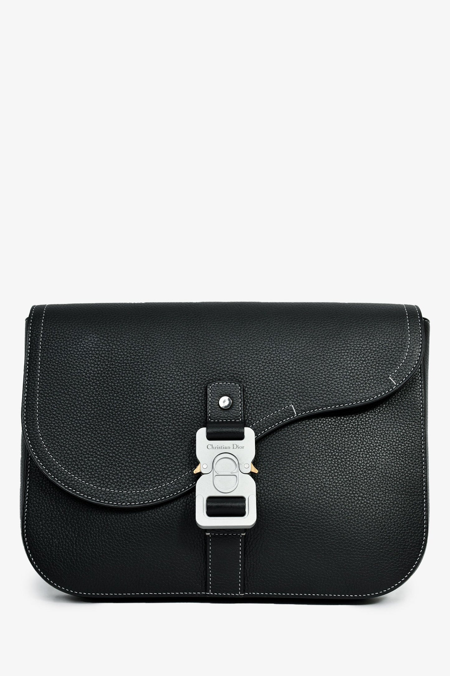 Christian Dior Black Grained Leather Saddle Pouch Mens