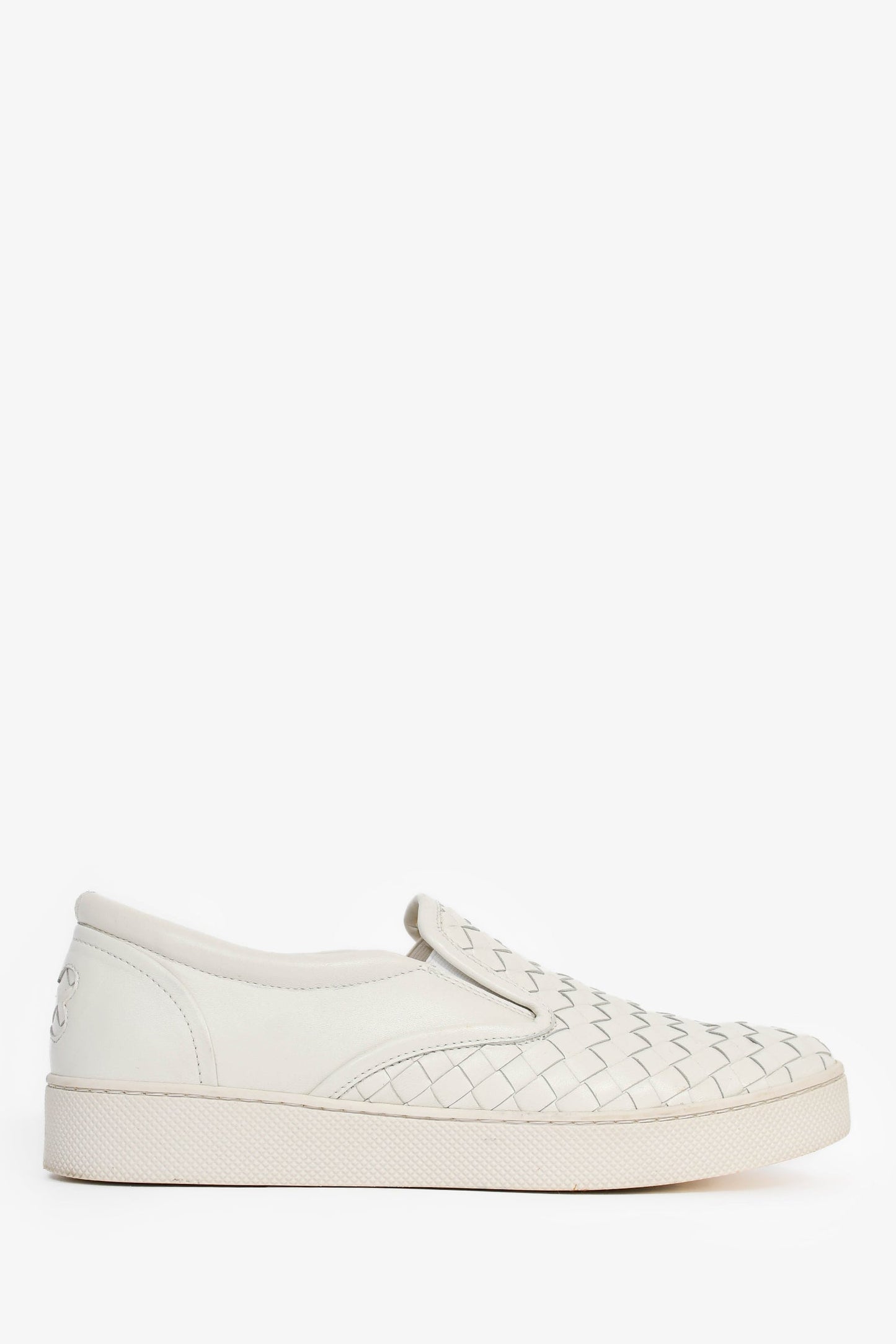 Bottega Veneta White Intrecciato Leather Slip-On Shoes Size 37.5