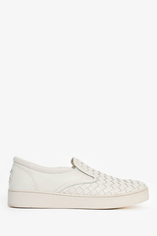 Bottega Veneta White Intrecciato Leather Slip-On Shoes Size 37.5