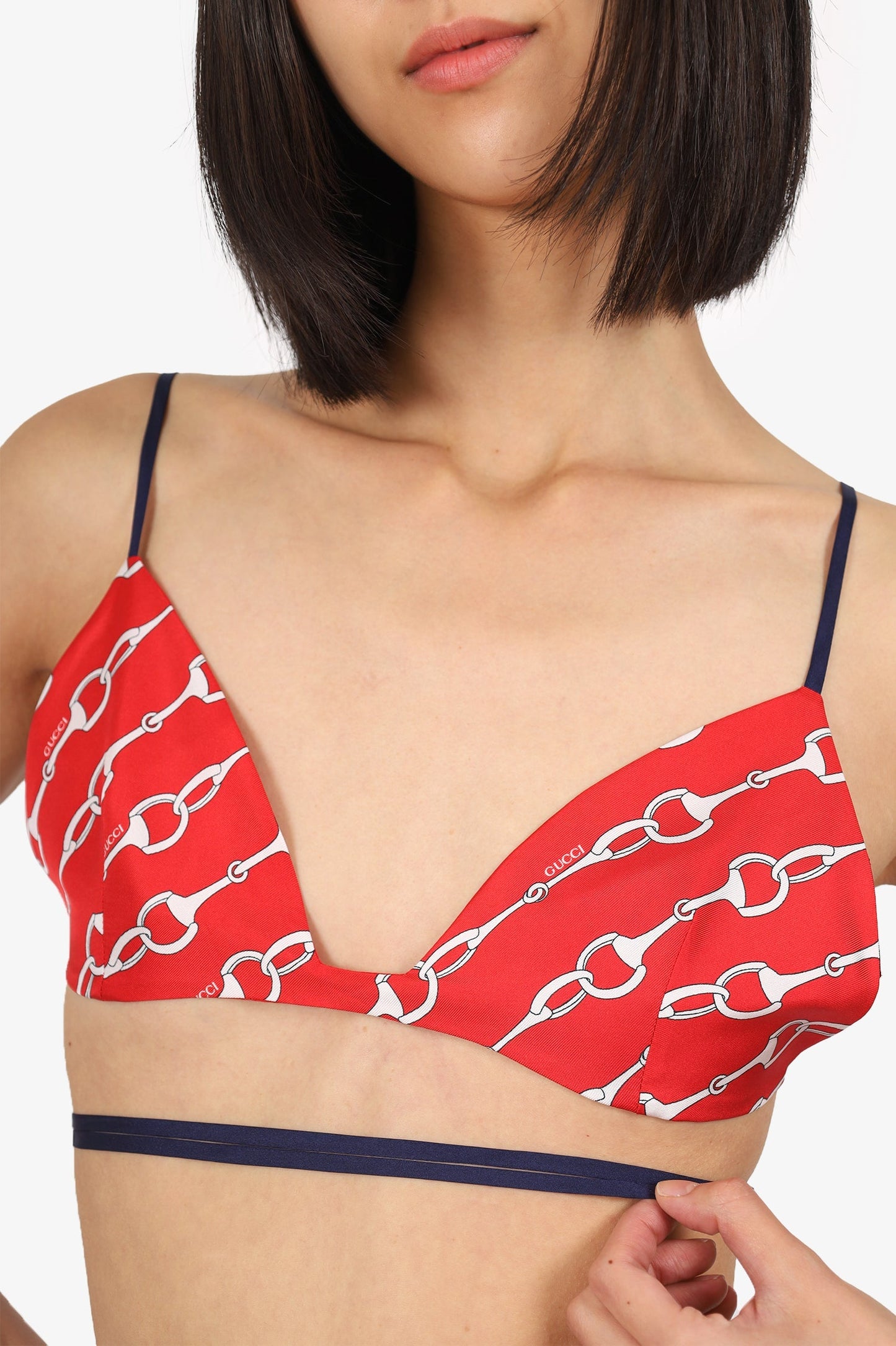 Gucci Red Silk Horese-bit Print Bralette Size 48