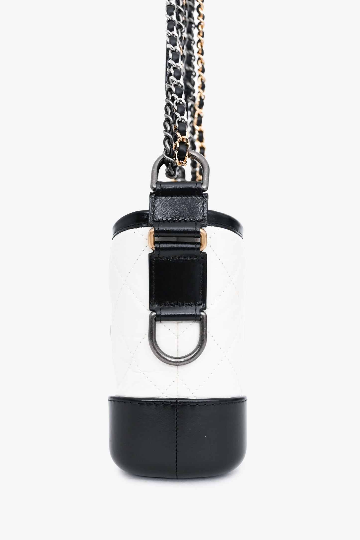 Pre-Loved Chanel™ 2017-18 White/Black Lambskin Small Gabrielle Chain Bag