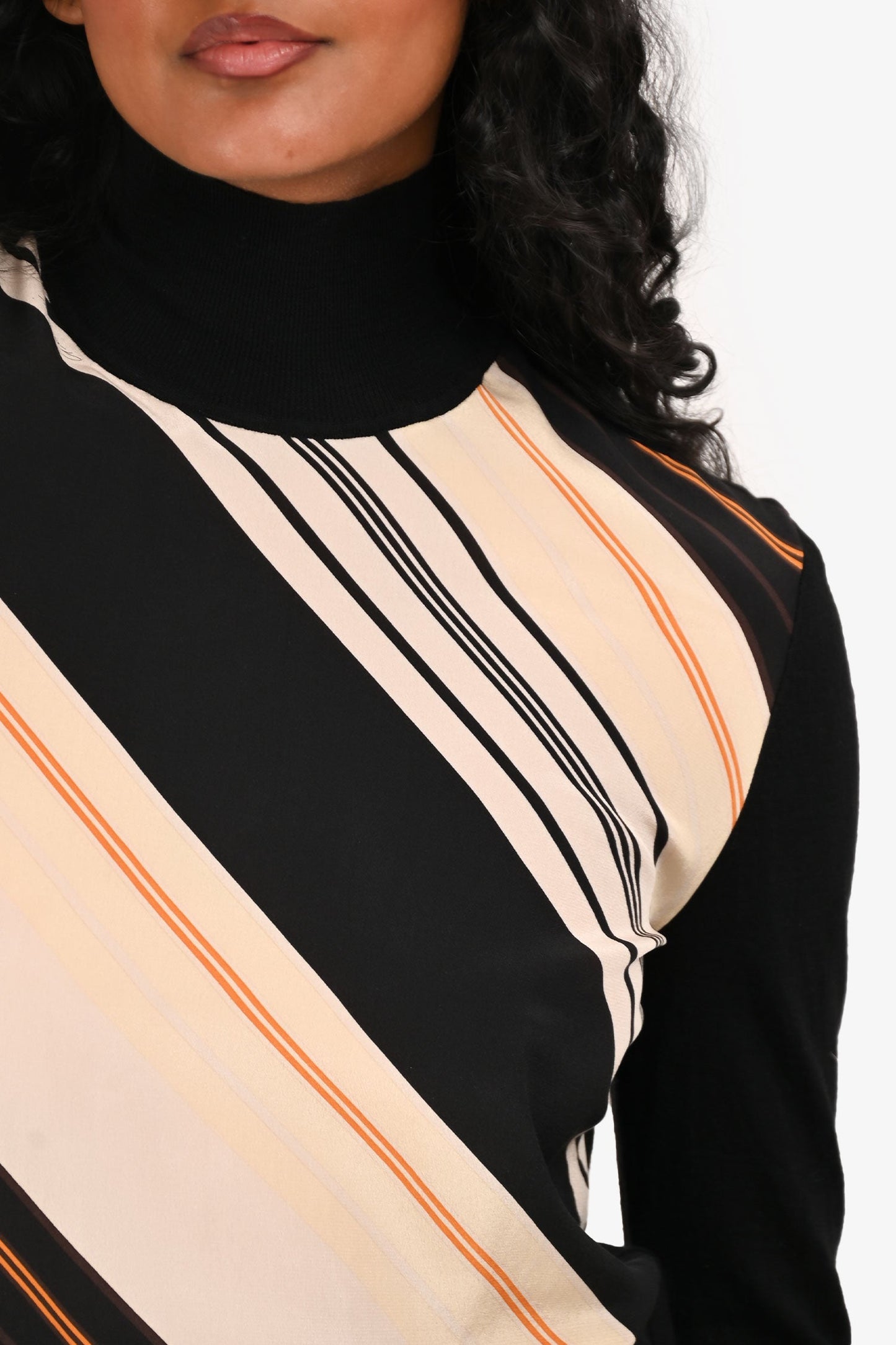 Gucci Black Wool Cream Silk Panel Turtleneck Sweater Size S
