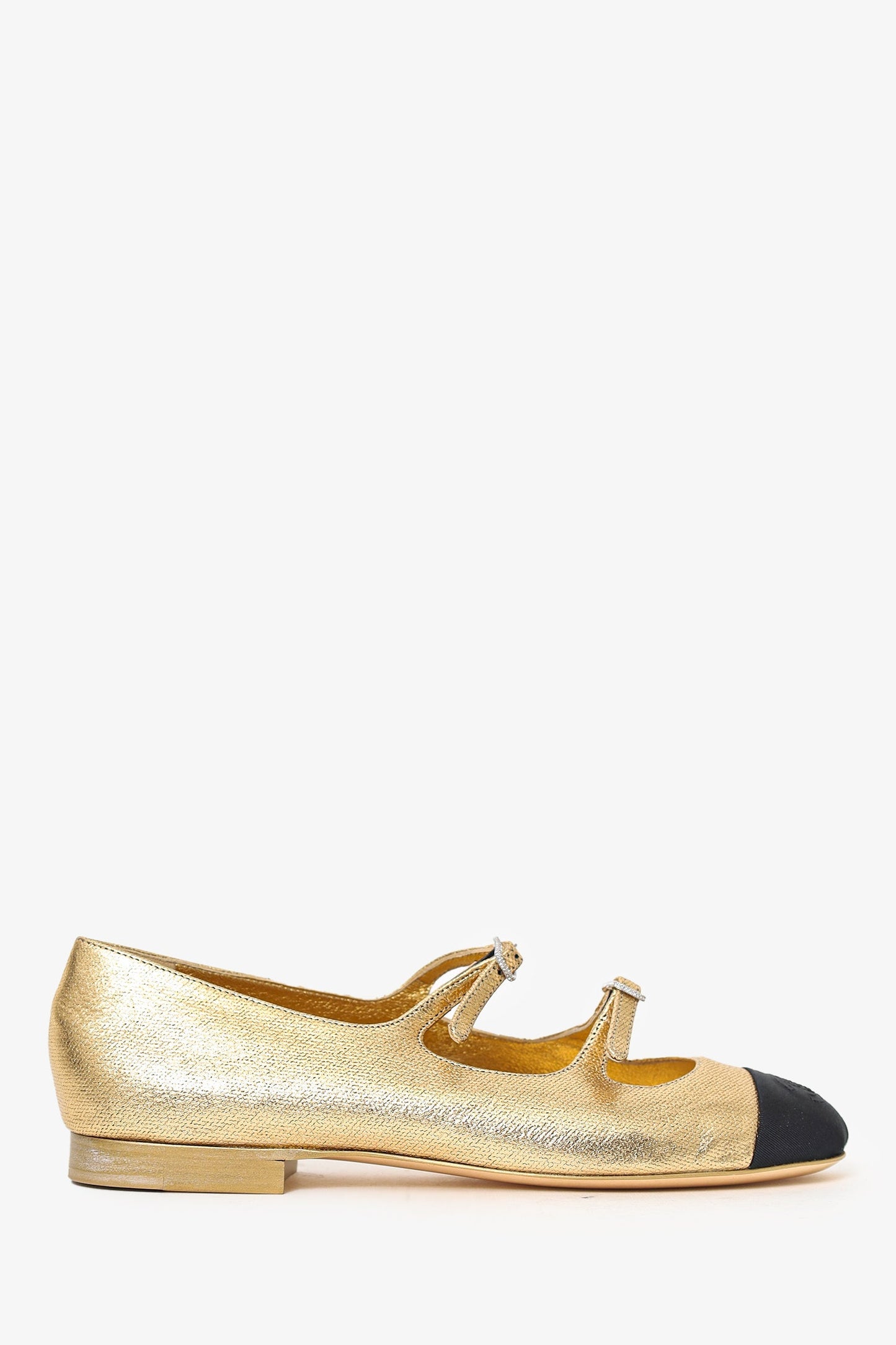 Pre-Loved Chanel™ Gold Metallic Mary-Jane Ballerina Flats Size 37