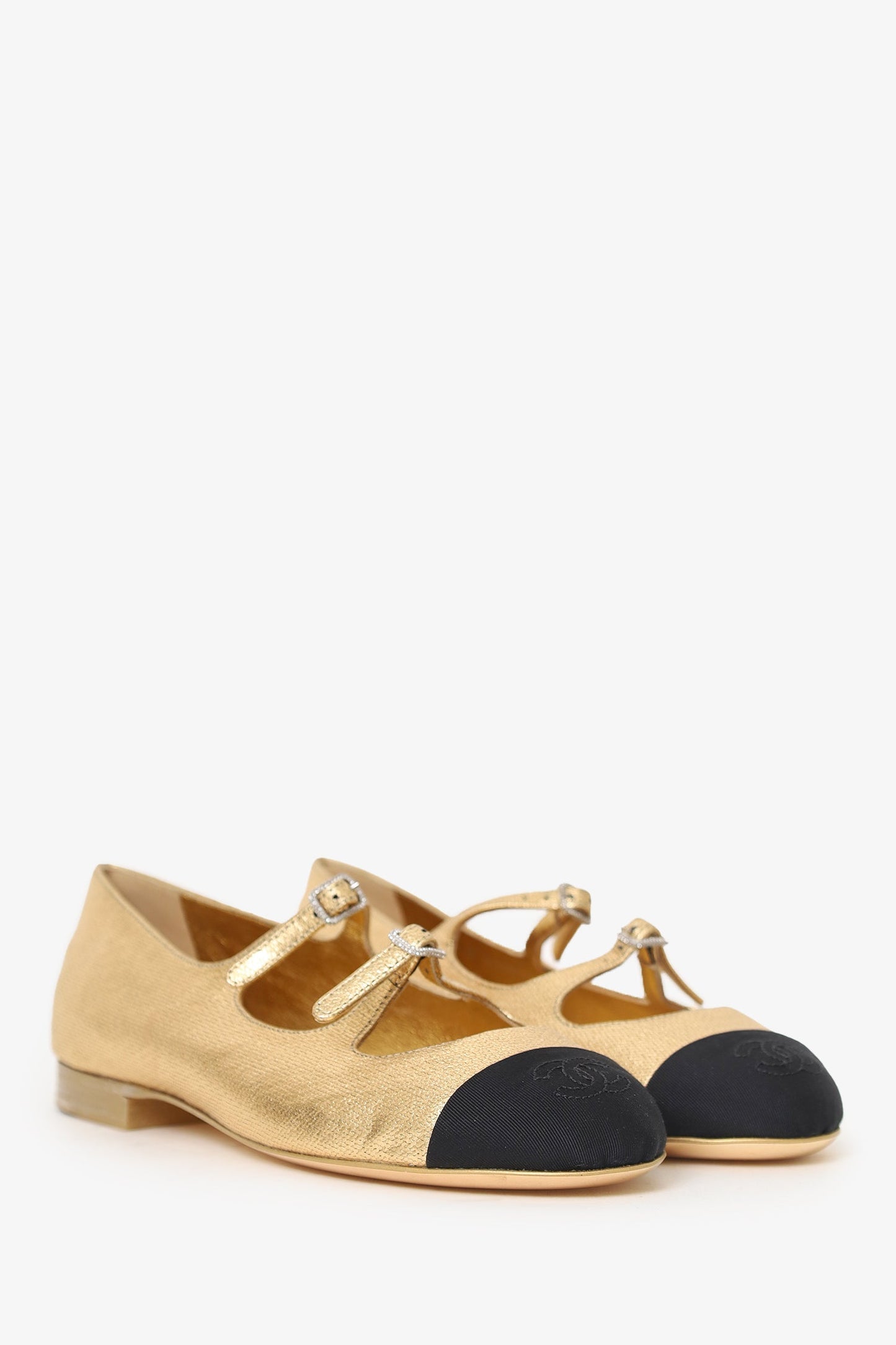 Pre-Loved Chanel™ Gold Metallic Mary-Jane Ballerina Flats Size 37