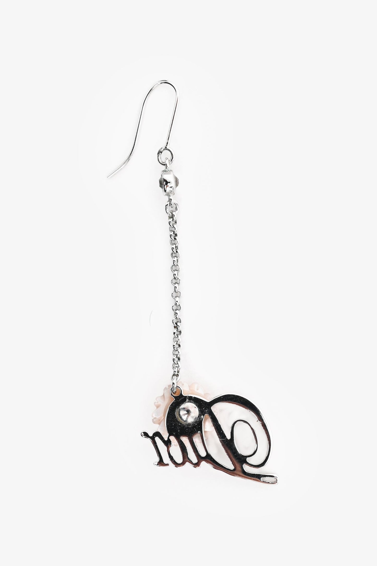 Christian Dior Silver Tone Metal Crystal Embellished Floral Logo Ear Pendants