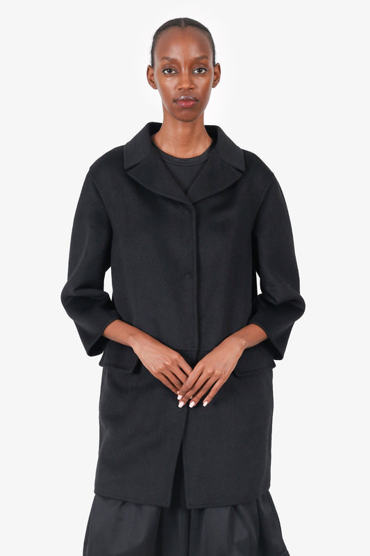 Prada Black Wool Single Breasted Coat Size 40