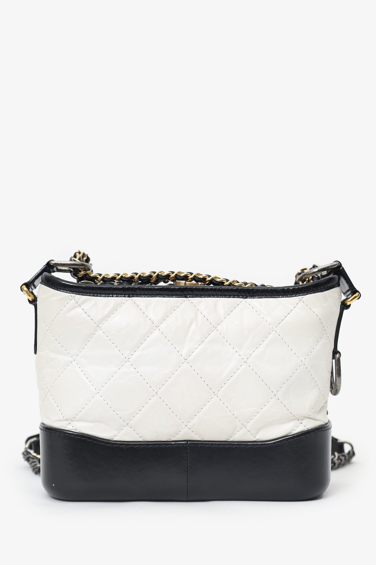 Pre-Loved Chanel™ 2016-2017 Black/White Lambskin Leather Small Gabrielle Bag