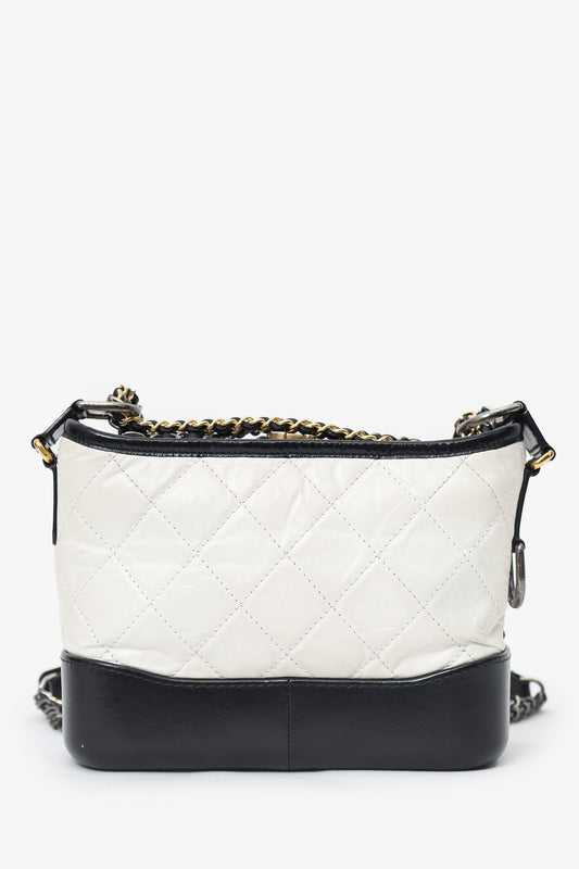 Pre-Loved Chanel™ 2016-2017 Black/White Lambskin Leather Small Gabrielle Bag