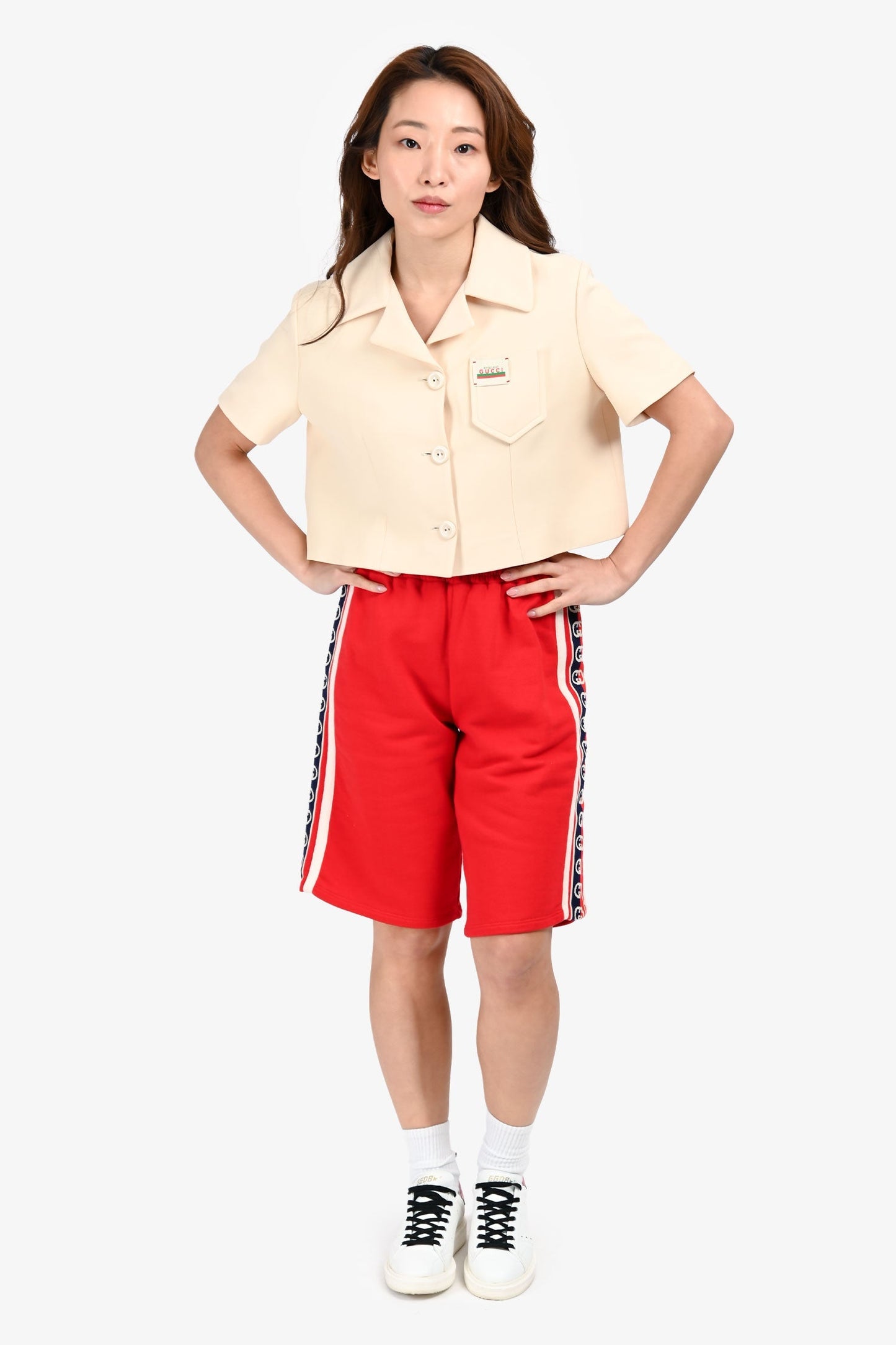 Gucci Red Knit GG Side Stripe Long Shorts Size 12 Kids