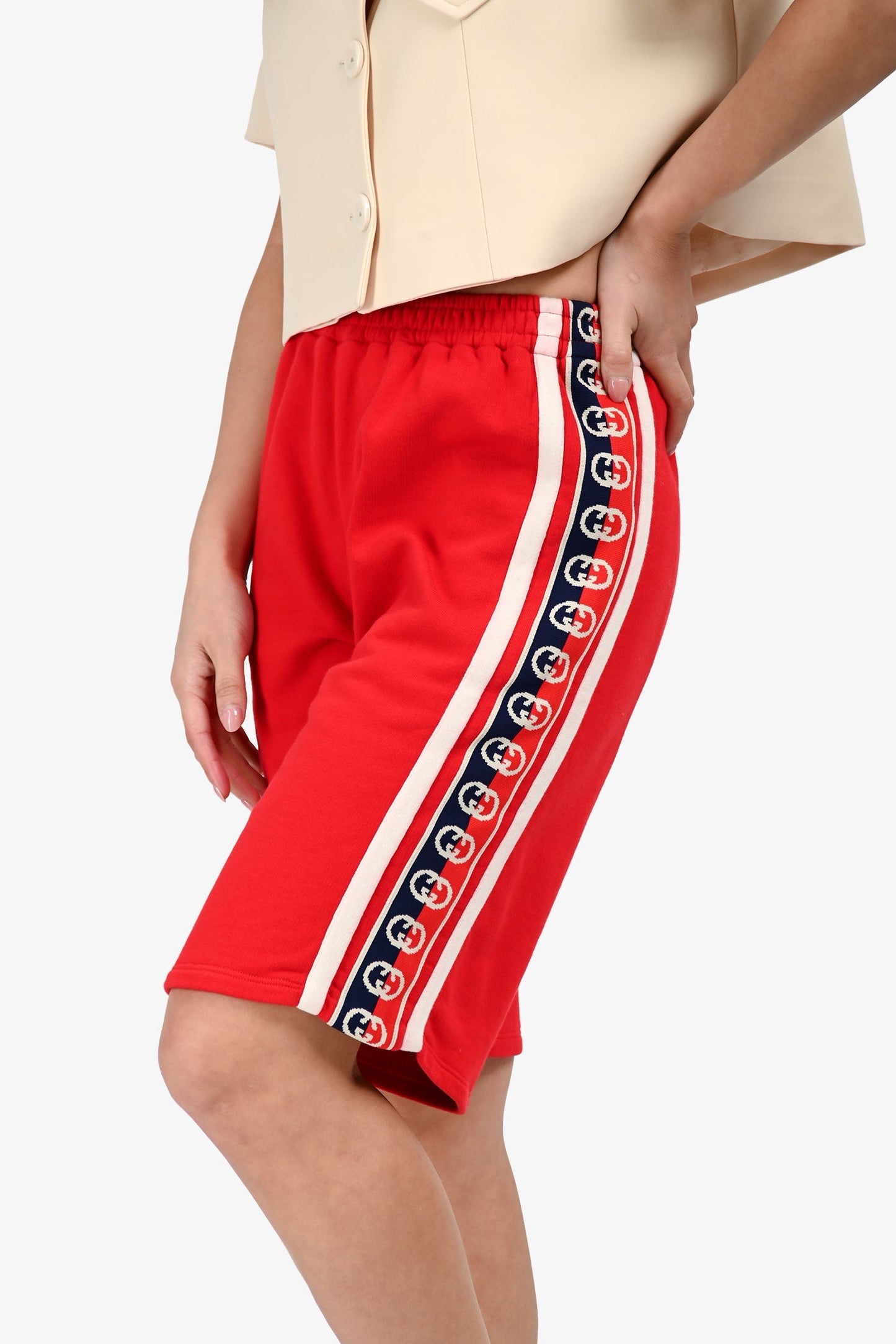 Gucci Red Knit GG Side Stripe Long Shorts Size 12 Kids