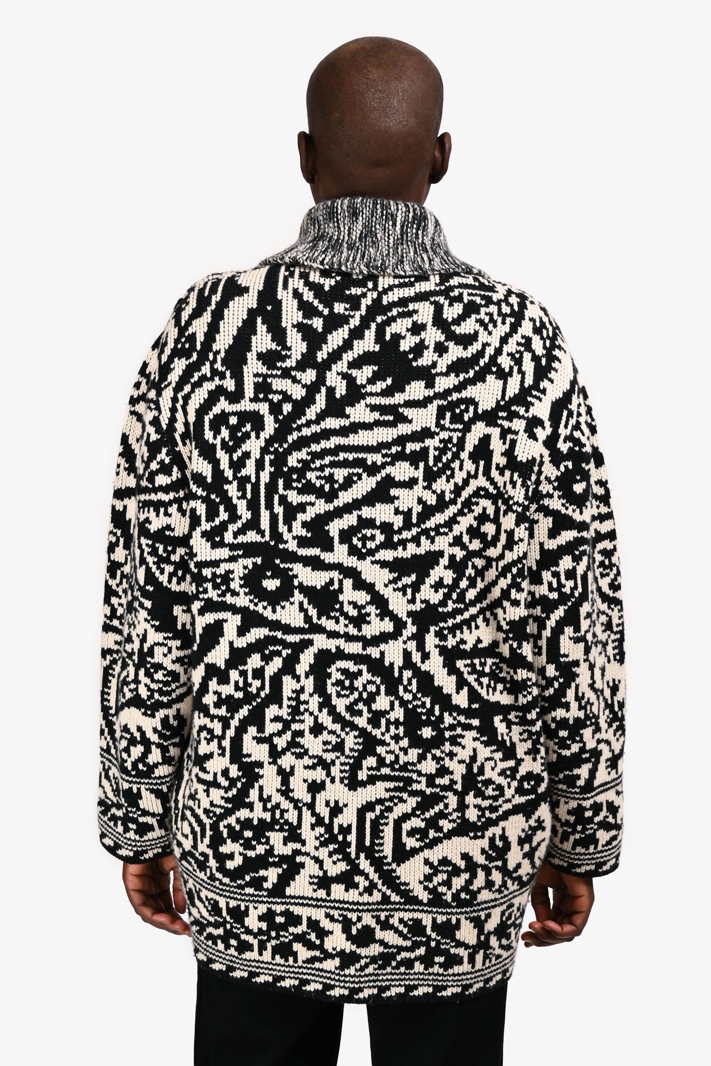 Christian Dior Black/White Wool/Cashmere Patterned Zip Up Cardigan Size M