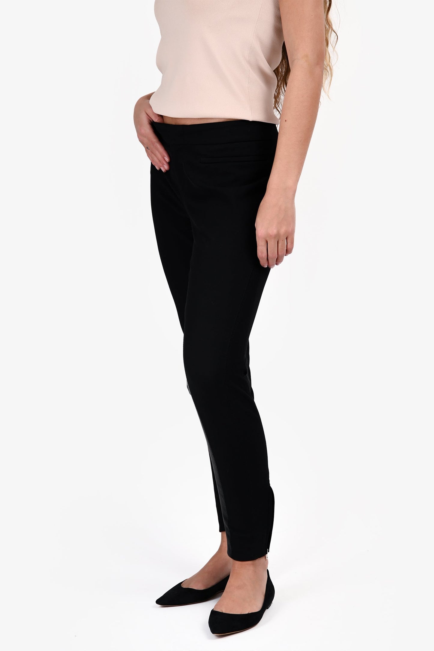 Gucci Black Cotton/Leather Fitted Zippered Cuff Pants Size 44