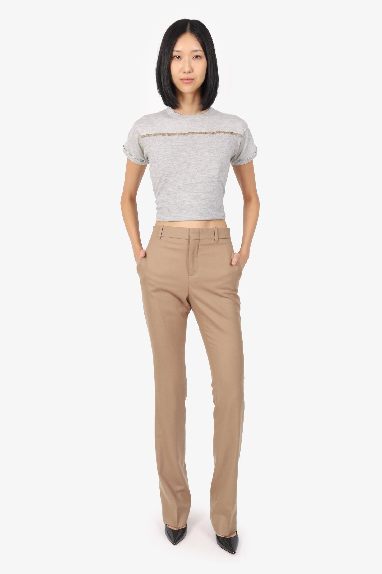 Gucci Beige Wool/Cashmere Straight Leg Tro rs Size 40