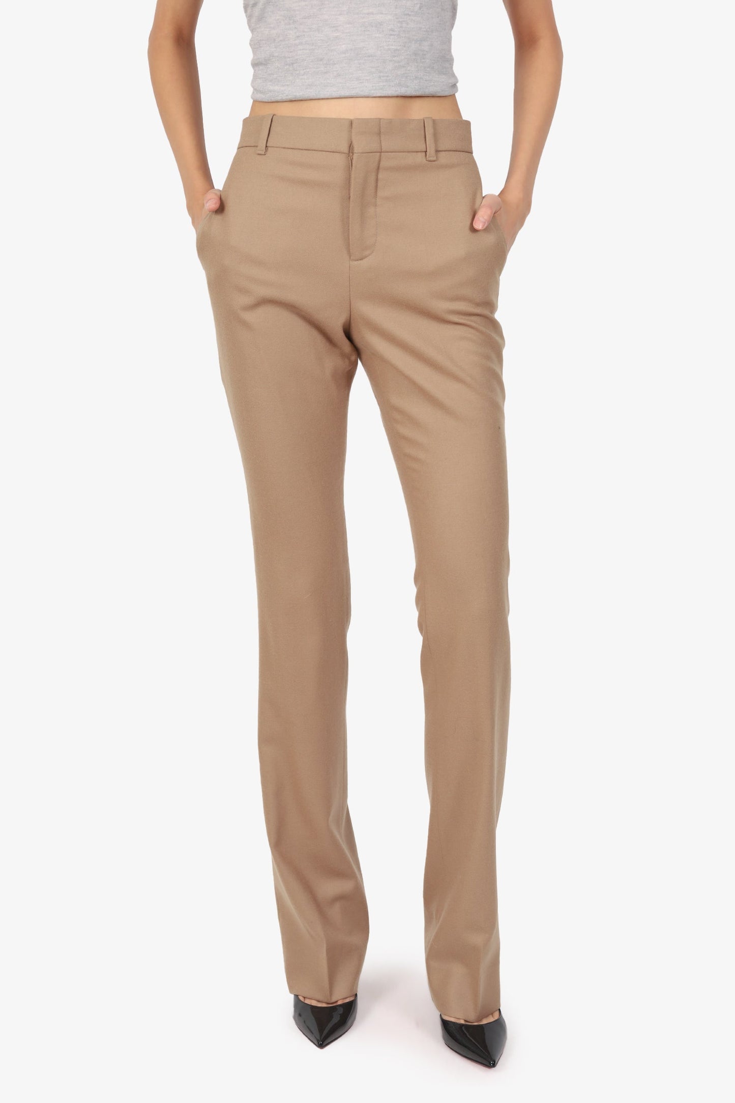 Gucci Beige Wool/Cashmere Straight Leg Tro rs Size 40