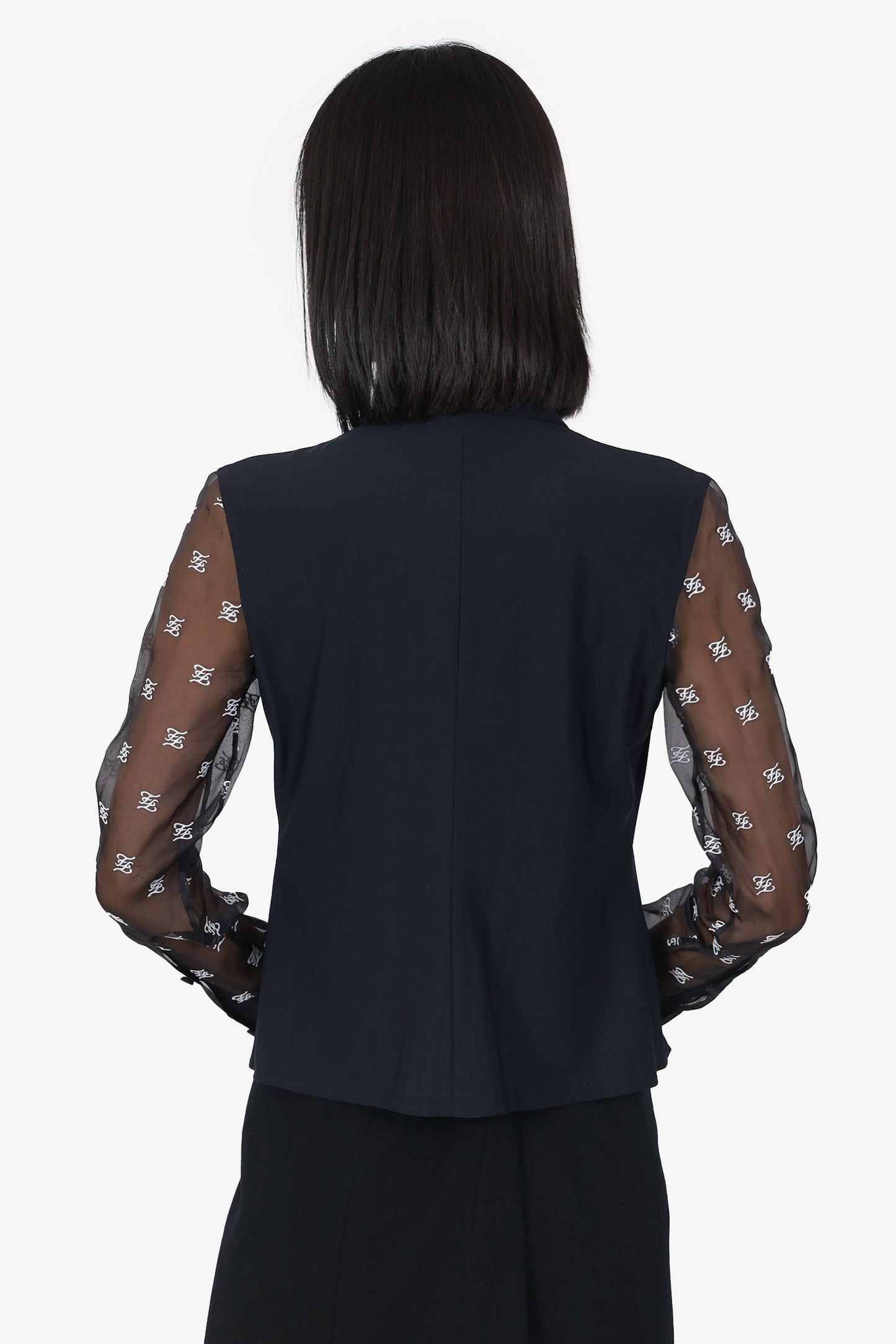 Fendi Black Sheer Sleeve Embroidered 'FF' Button Down Blo  Size 38