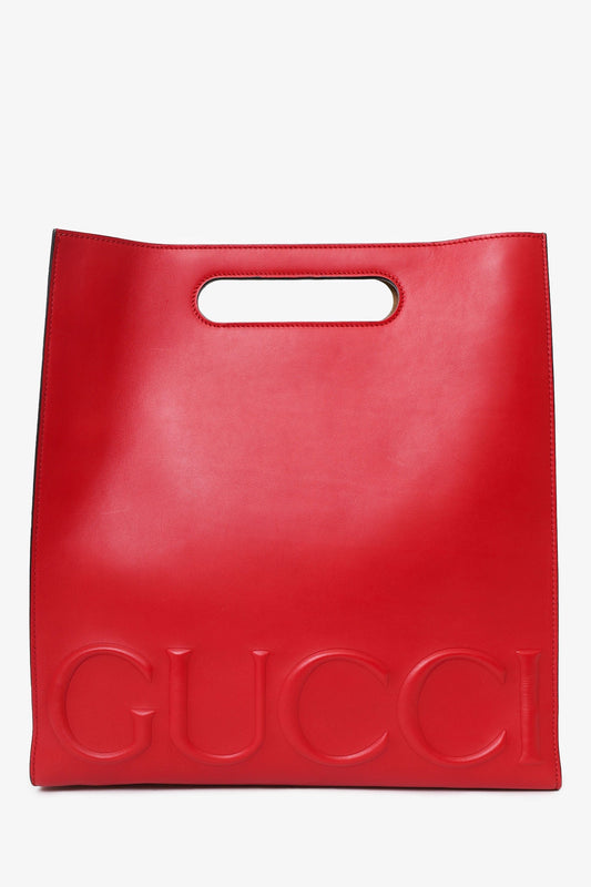 Gucci Red Leather XL Tote Bag with Strap