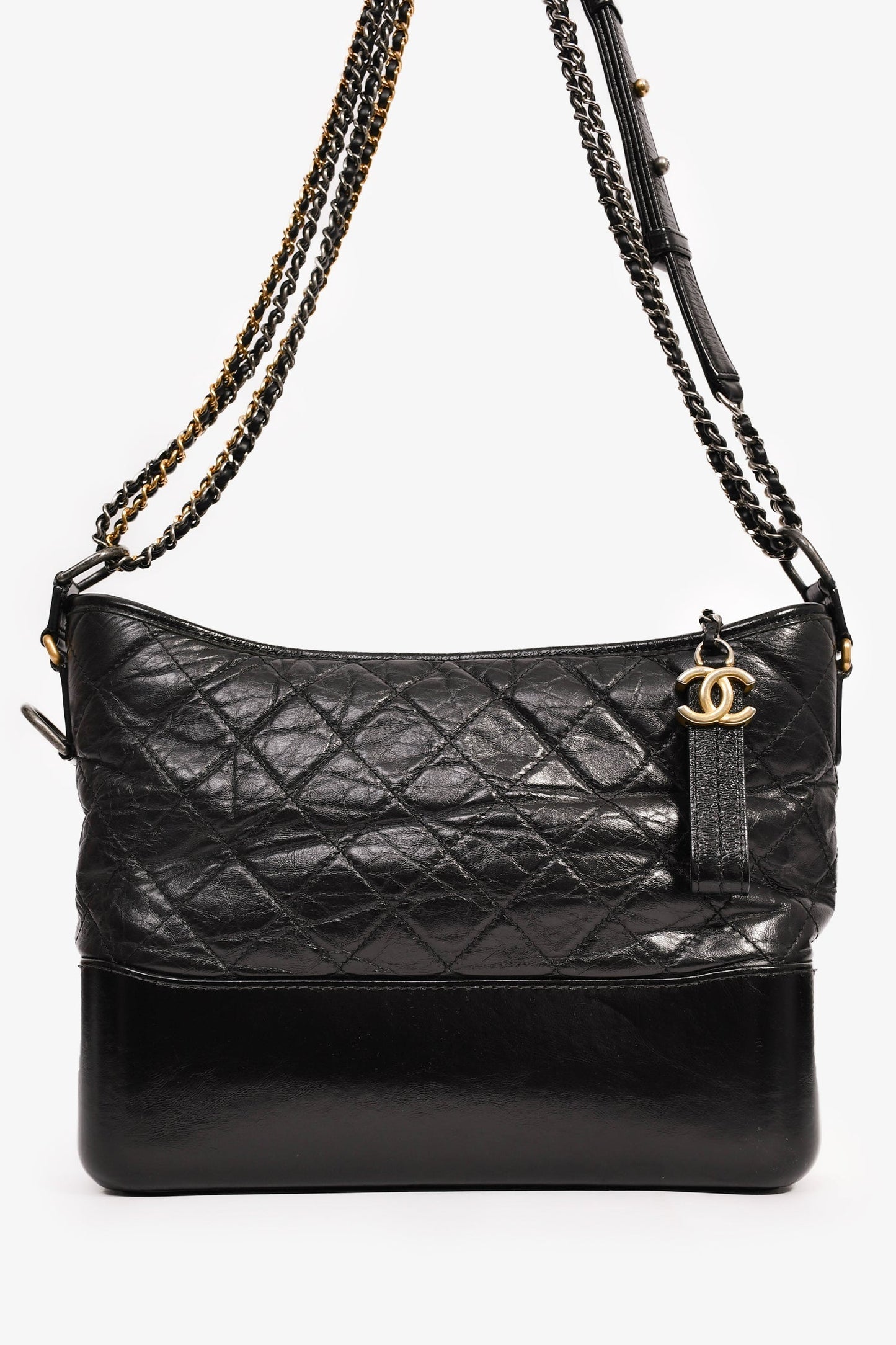 Pre-Loved Chanel™ 2017/18 Black Aged Calfskin Medium Gabrielle Hobo
