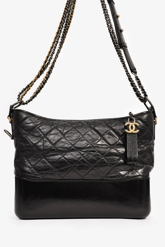 Pre-Loved Chanel™ 2017/18 Black Aged Calfskin Medium Gabrielle Hobo