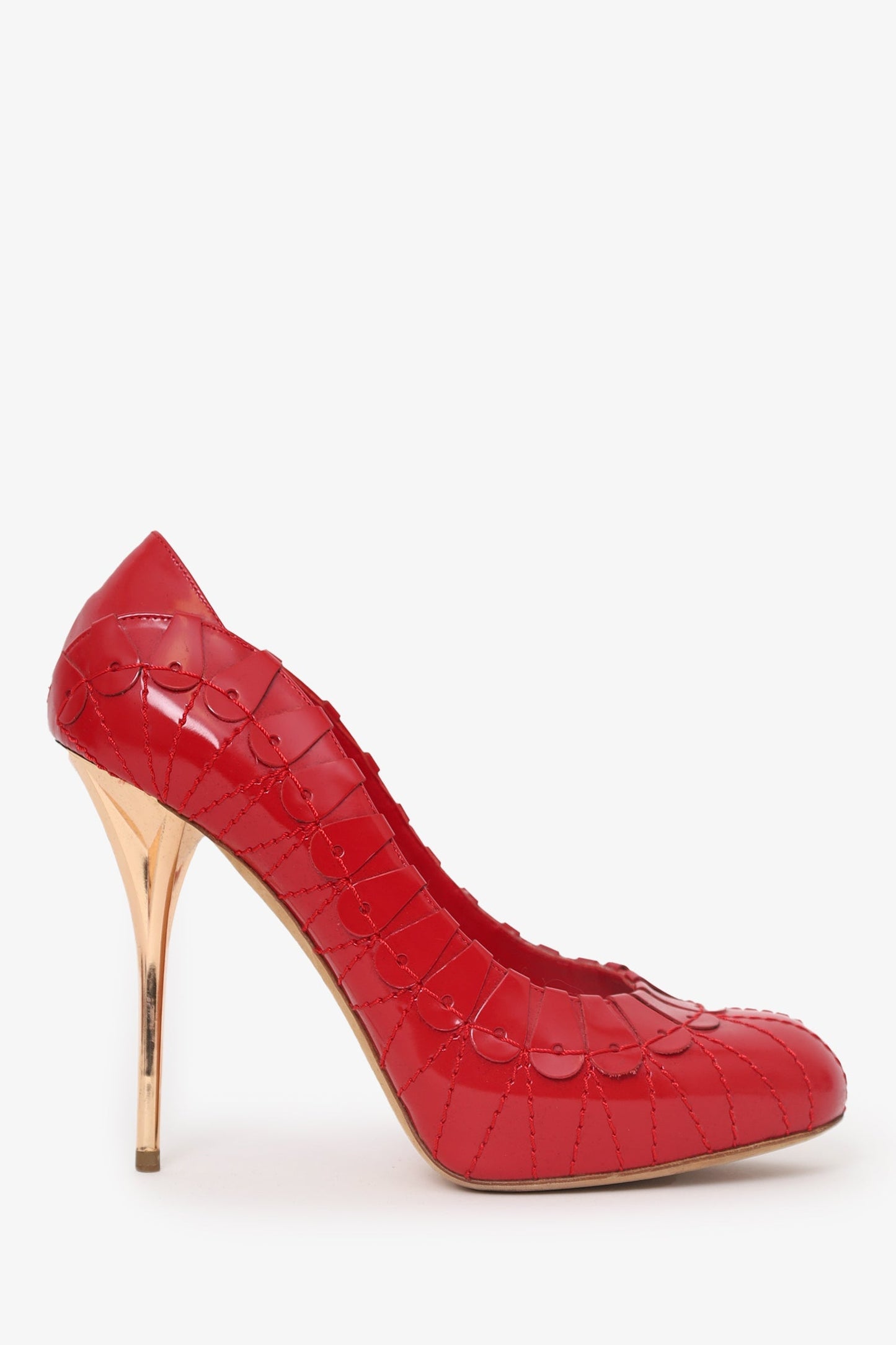 Christian Dior Red Patent Leather Stitching Detail Pumps Size 38.5