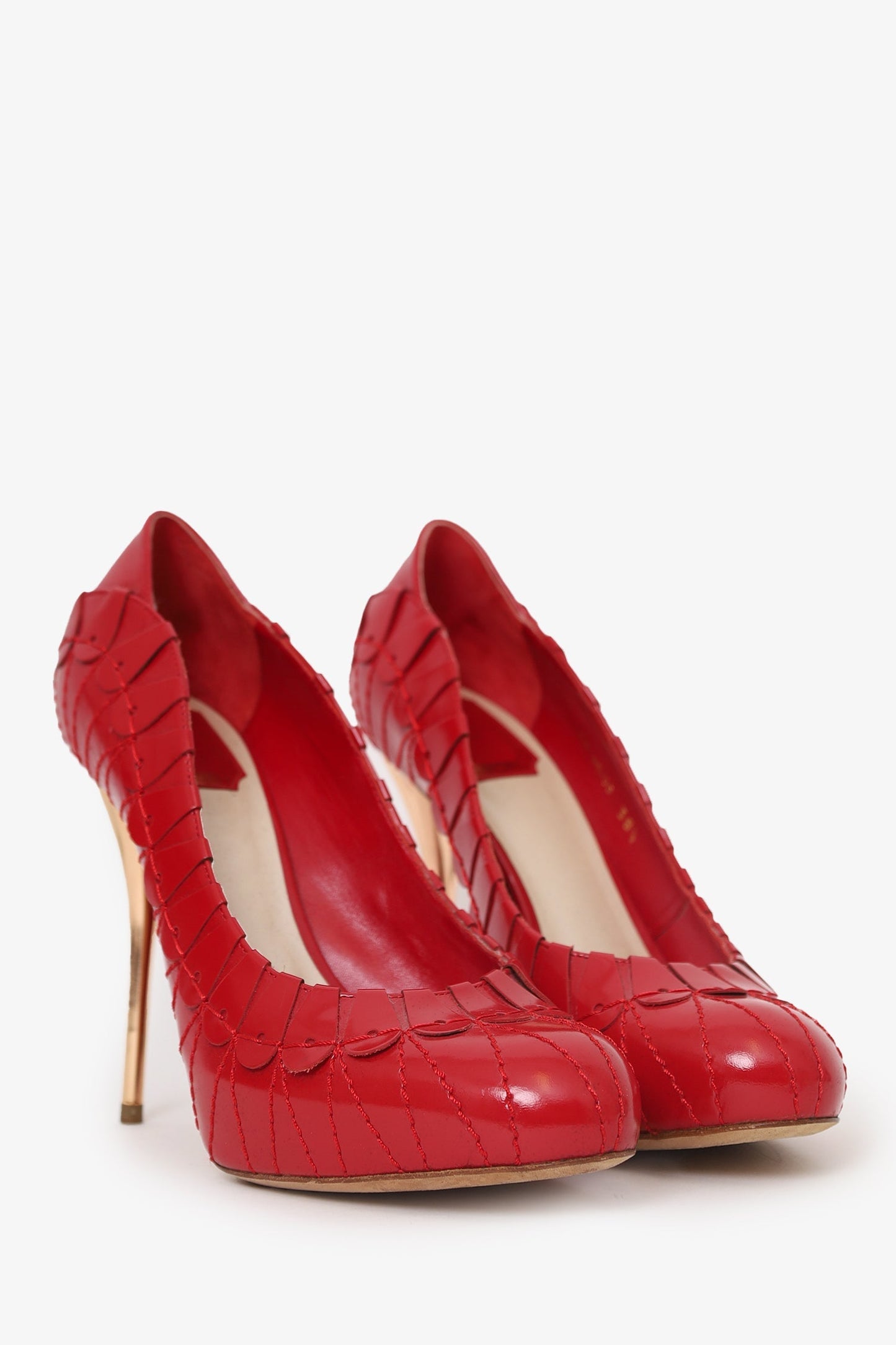 Christian Dior Red Patent Leather Stitching Detail Pumps Size 38.5