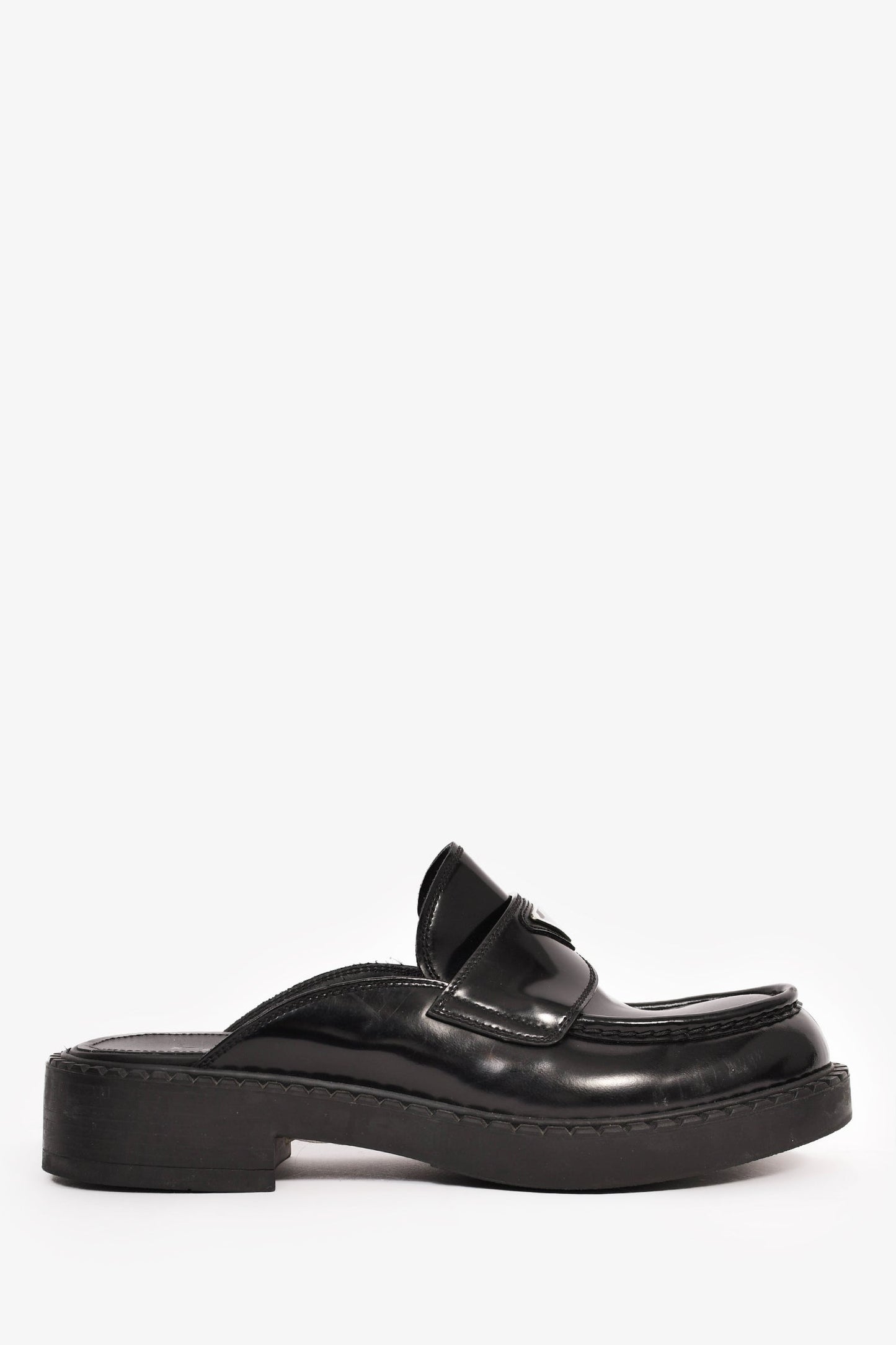 Prada Black Brushed Leather Plaque Mule Loafers Size 6 Mens