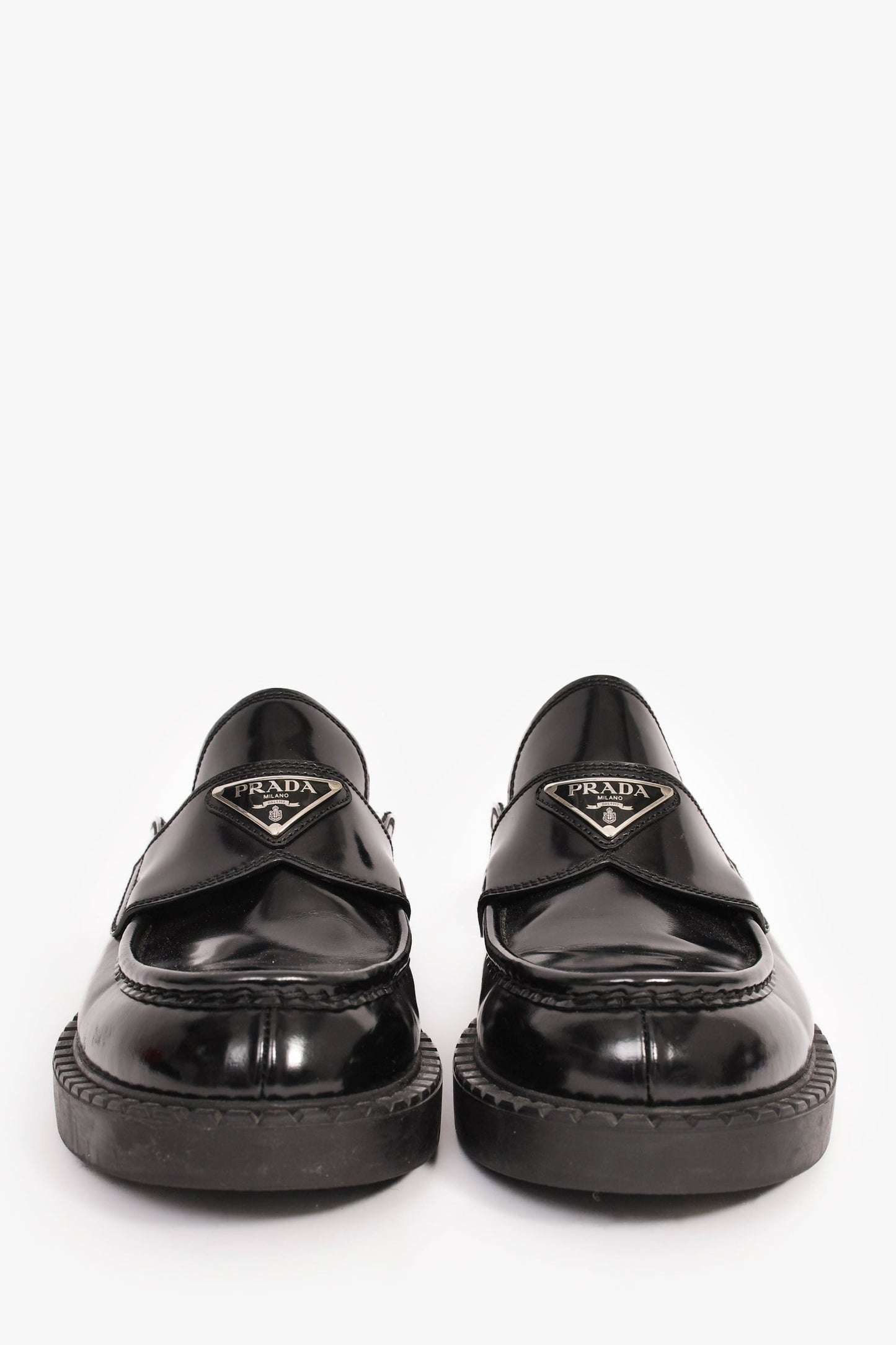 Prada Black Brushed Leather Plaque Mule Loafers Size 6 Mens