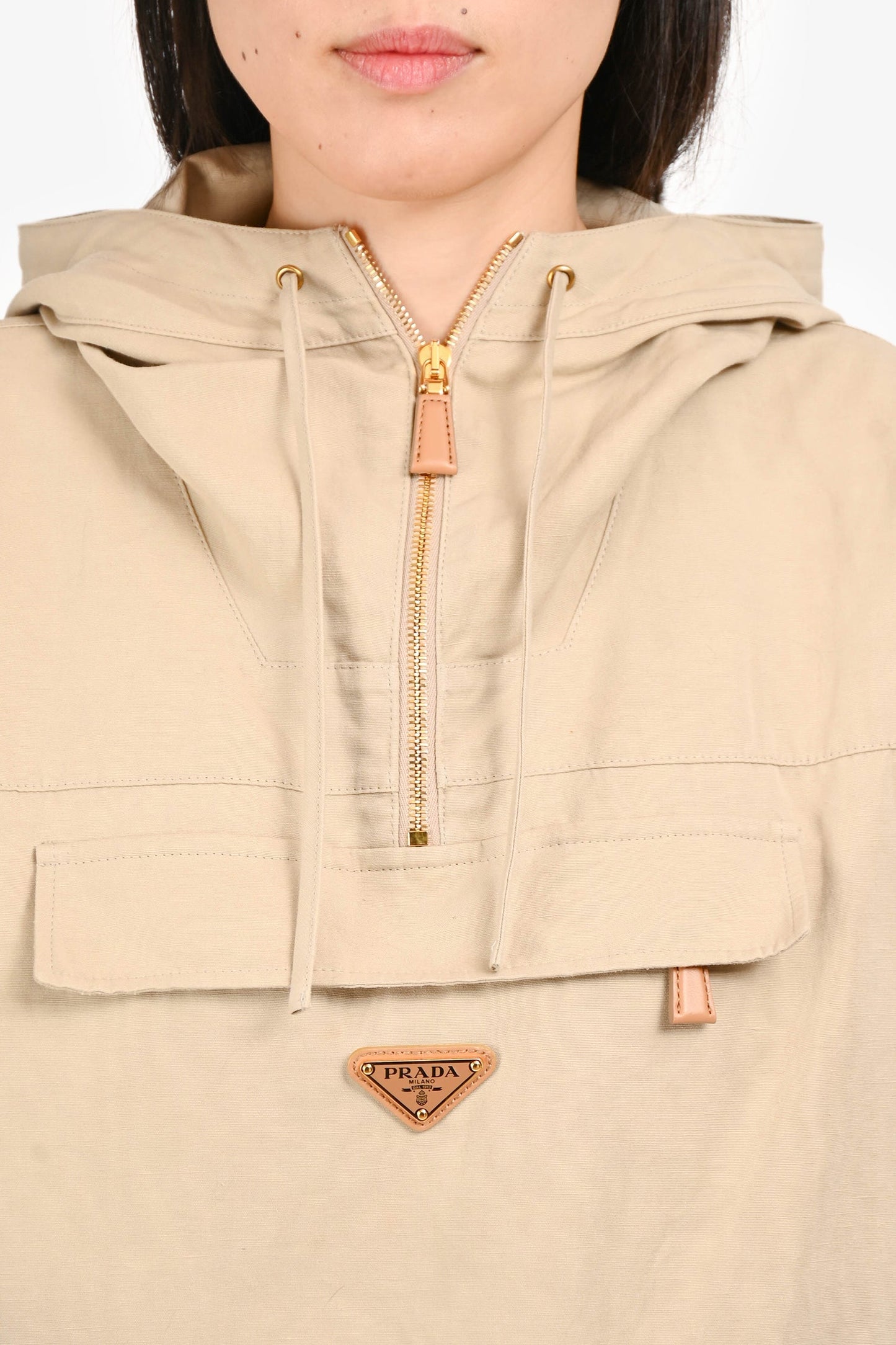 Prada 2023 Beige Triangle-Logo Panama Cotton Windbreaker Size 38