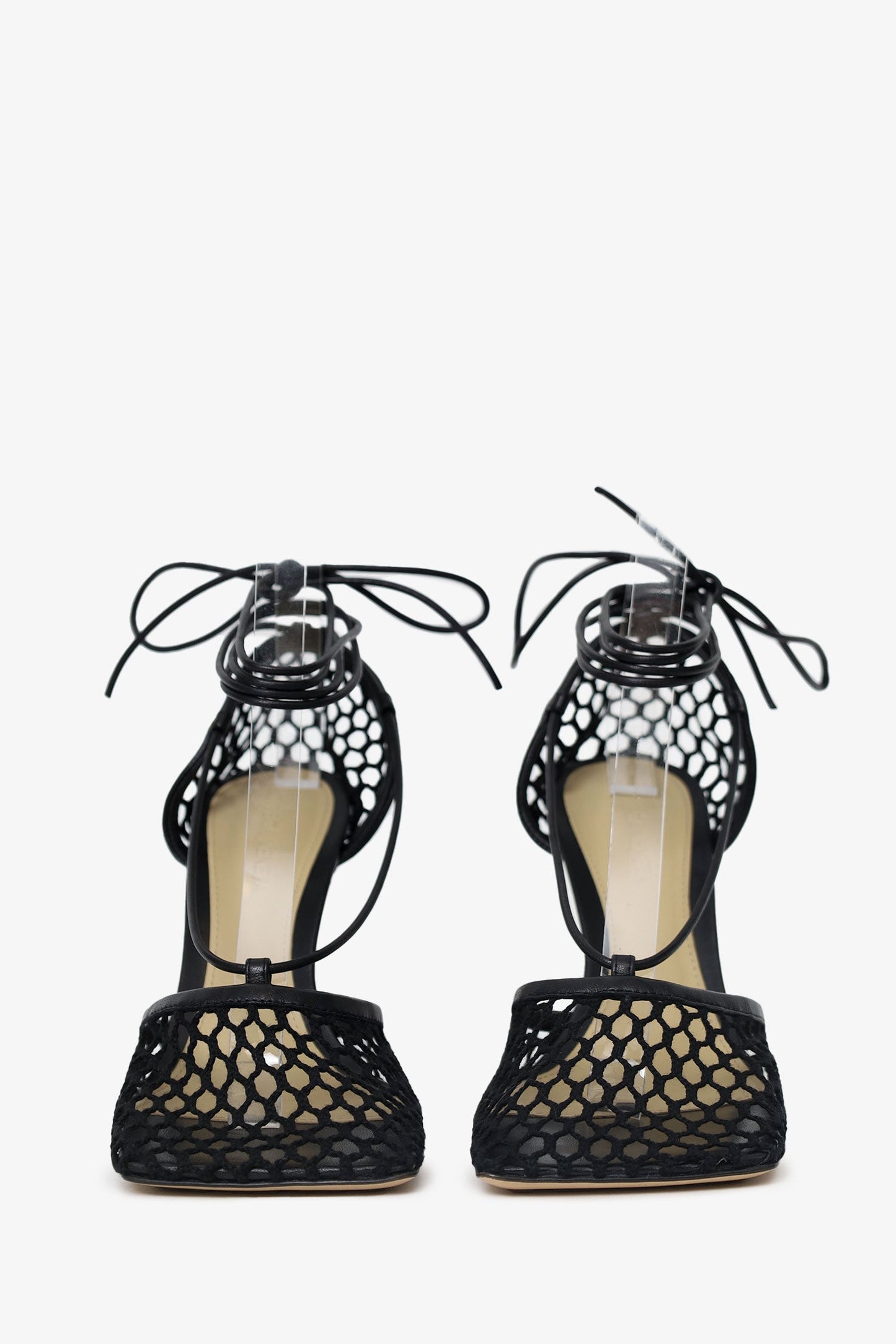 Bottega Veneta Black Stretch Lace Up Net Heels Size 36.5
