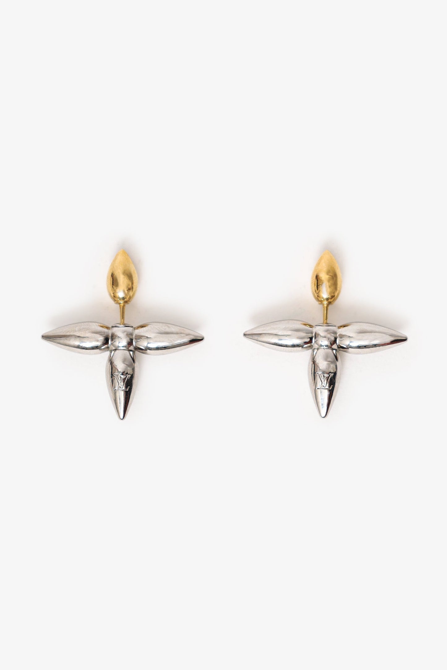 Louis Vuitton Gold/Silver Tone 'Louisette' Earrings
