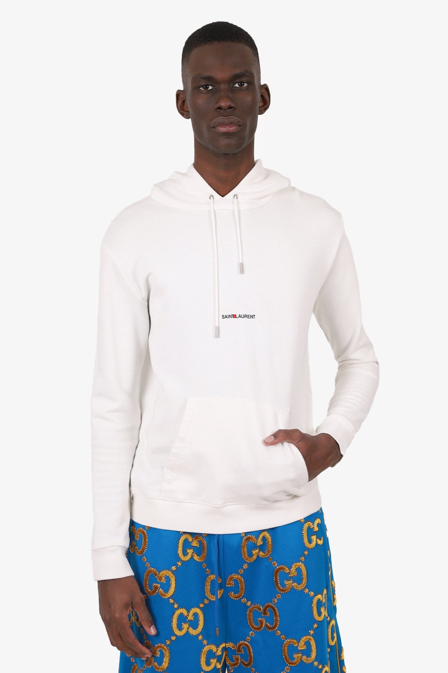 Saint Laurent White Logo Hoodie Size XS