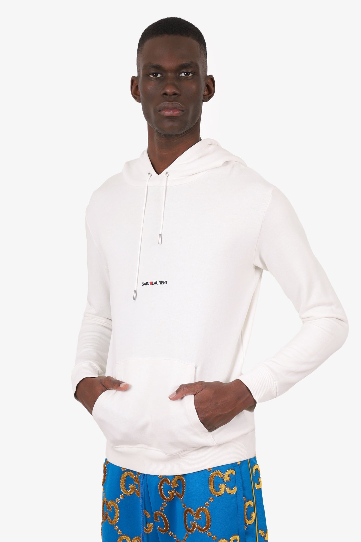 Saint Laurent White Logo Hoodie Size XS