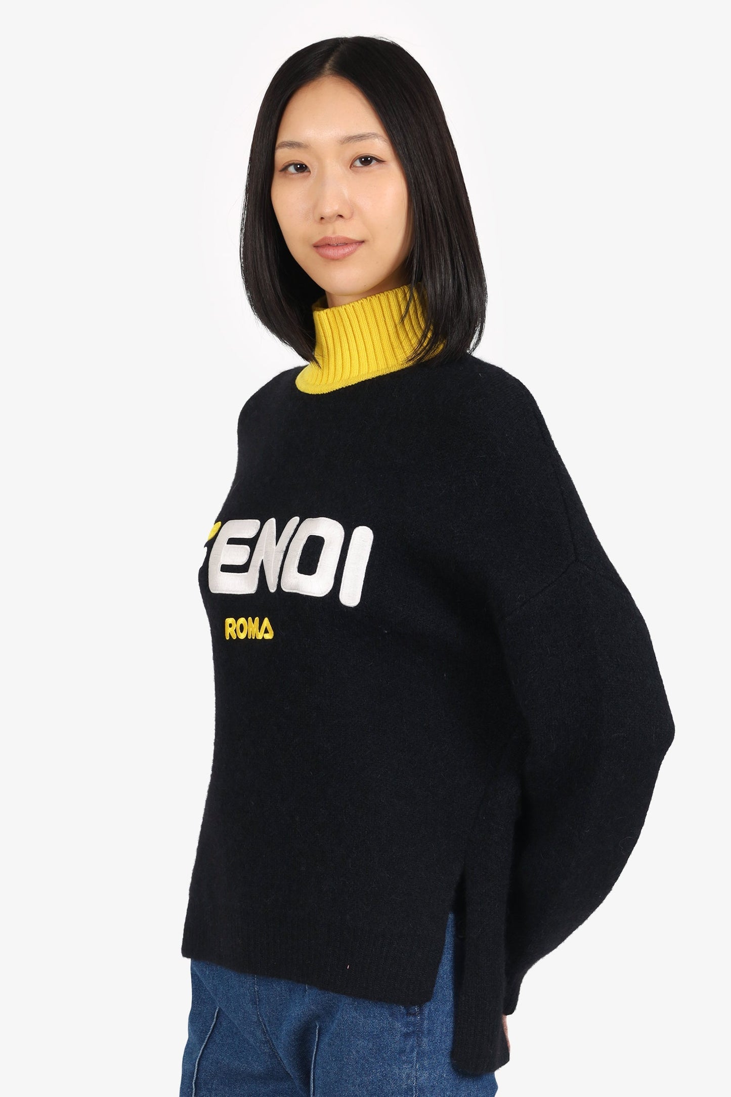 Fendi X Fila Black/Yellow Mohair Sweater Size 40