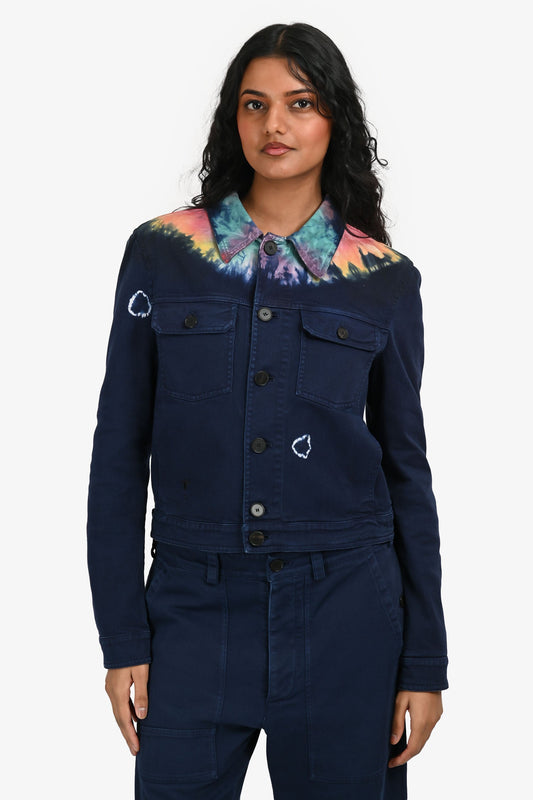 Christian Dior Navy Denim Tie Dye Jacket + Pants Sets Size 4/6