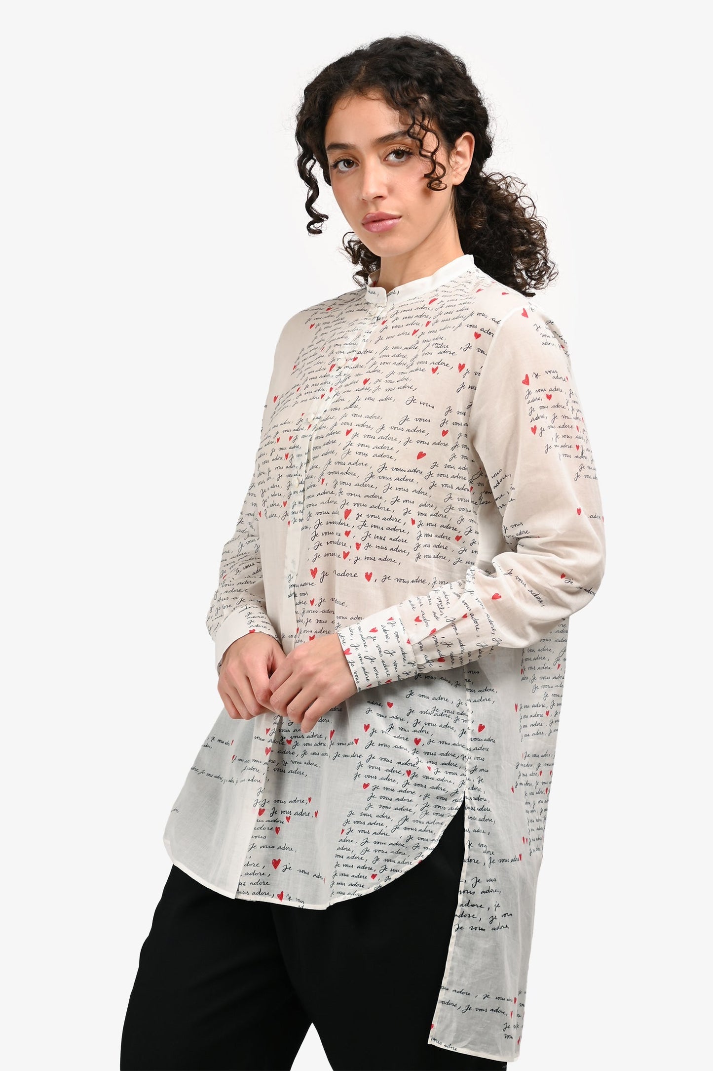 Christian Dior White Love Letter Printed Long Sleeves Top Size 4 US