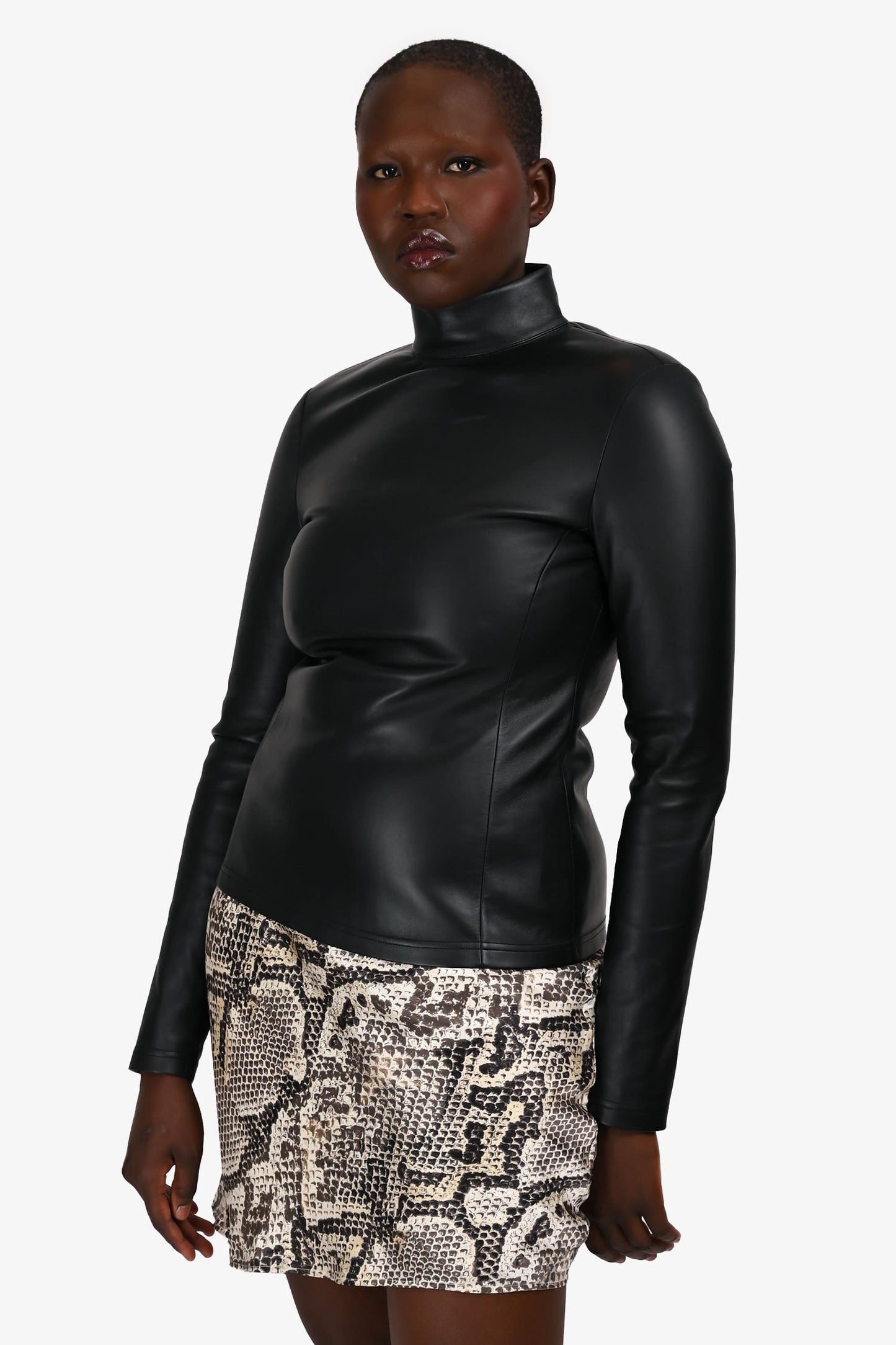 Burberry Lambskin Zip Fitted Long Sleeve Mockneck Top