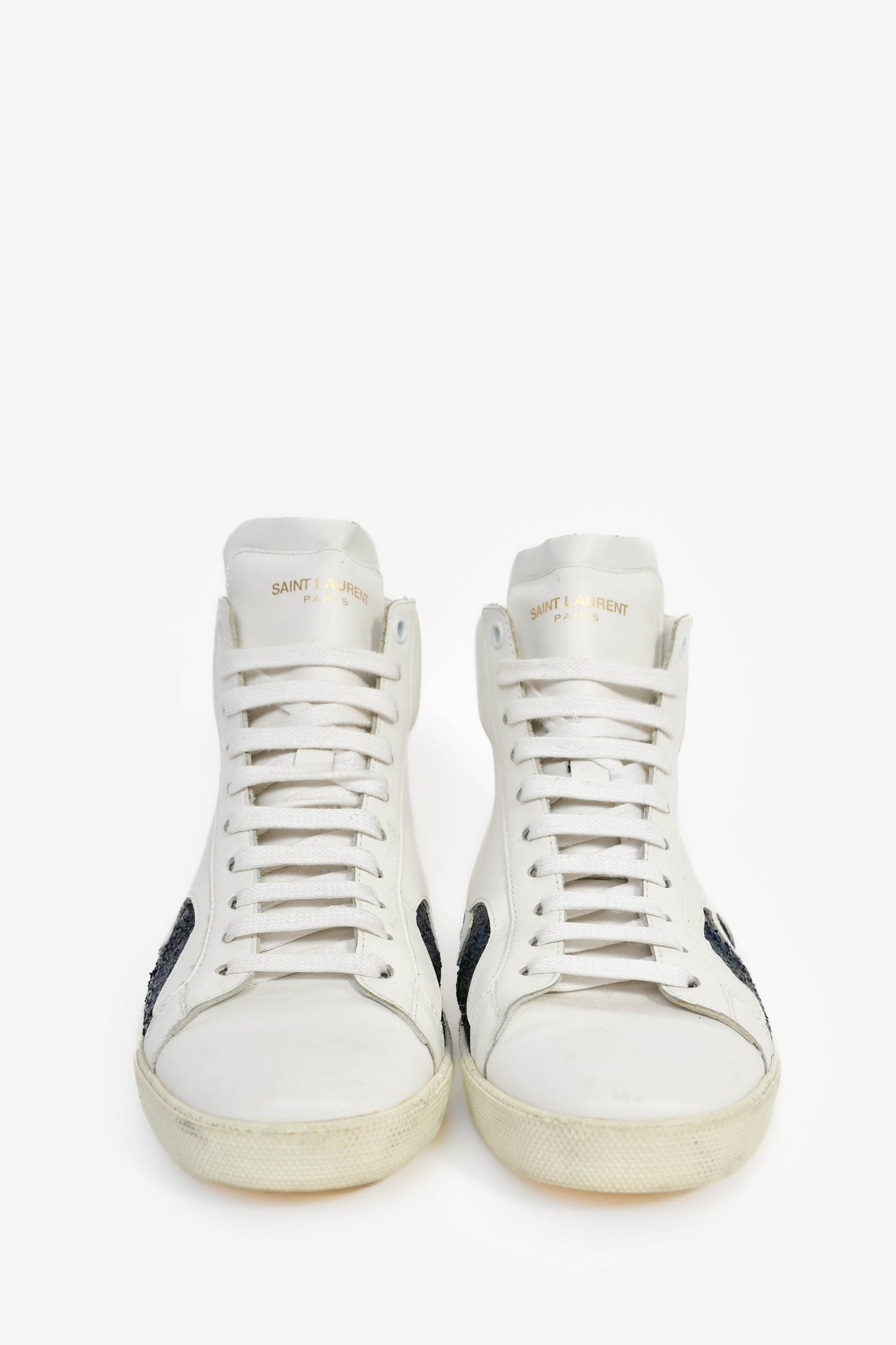 Saint Laurent White Leather 'Signature Palm Glitter' Sneakers Size 38.5