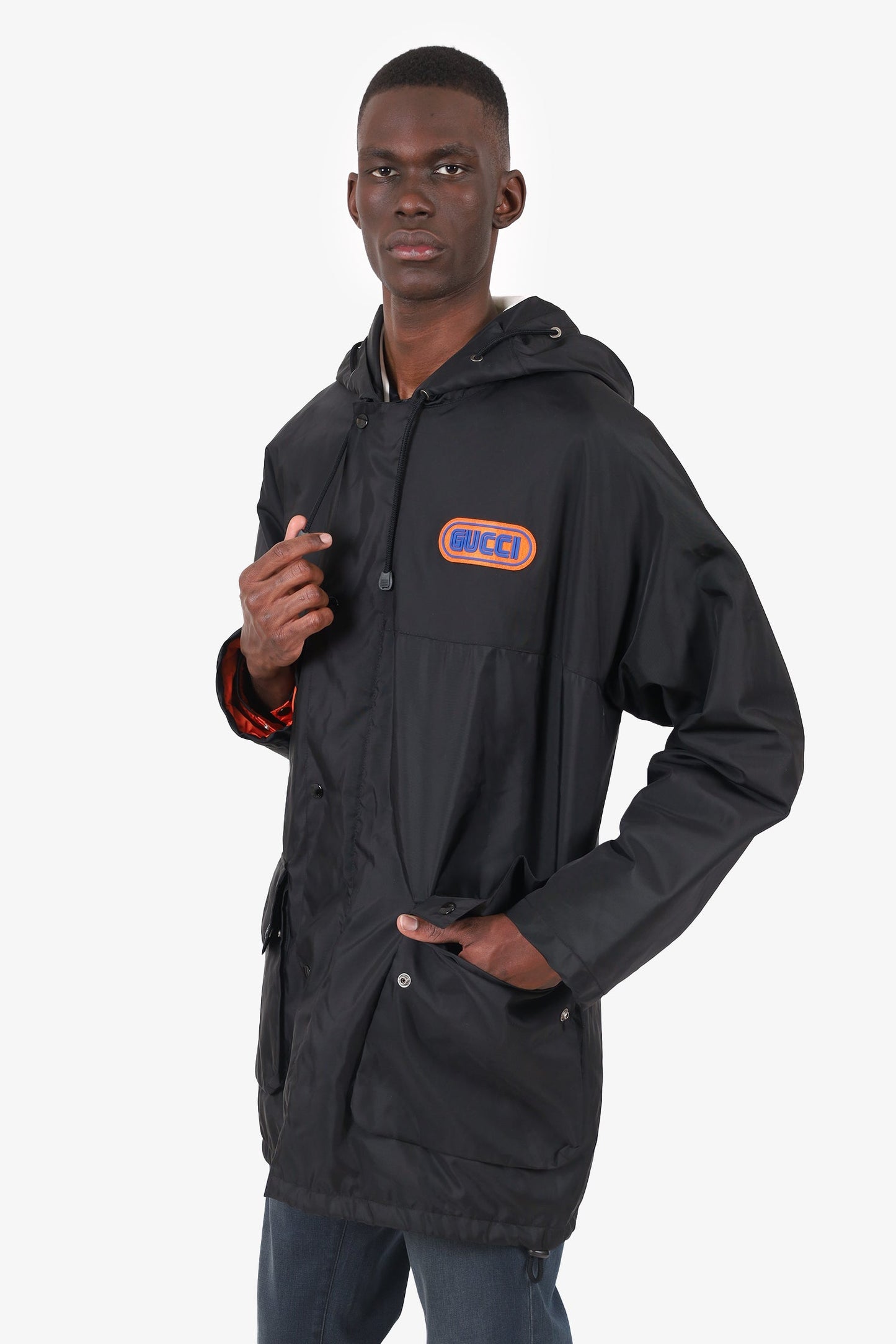 Gucci Black Nylon Hooded Jacket Size 44 Mens