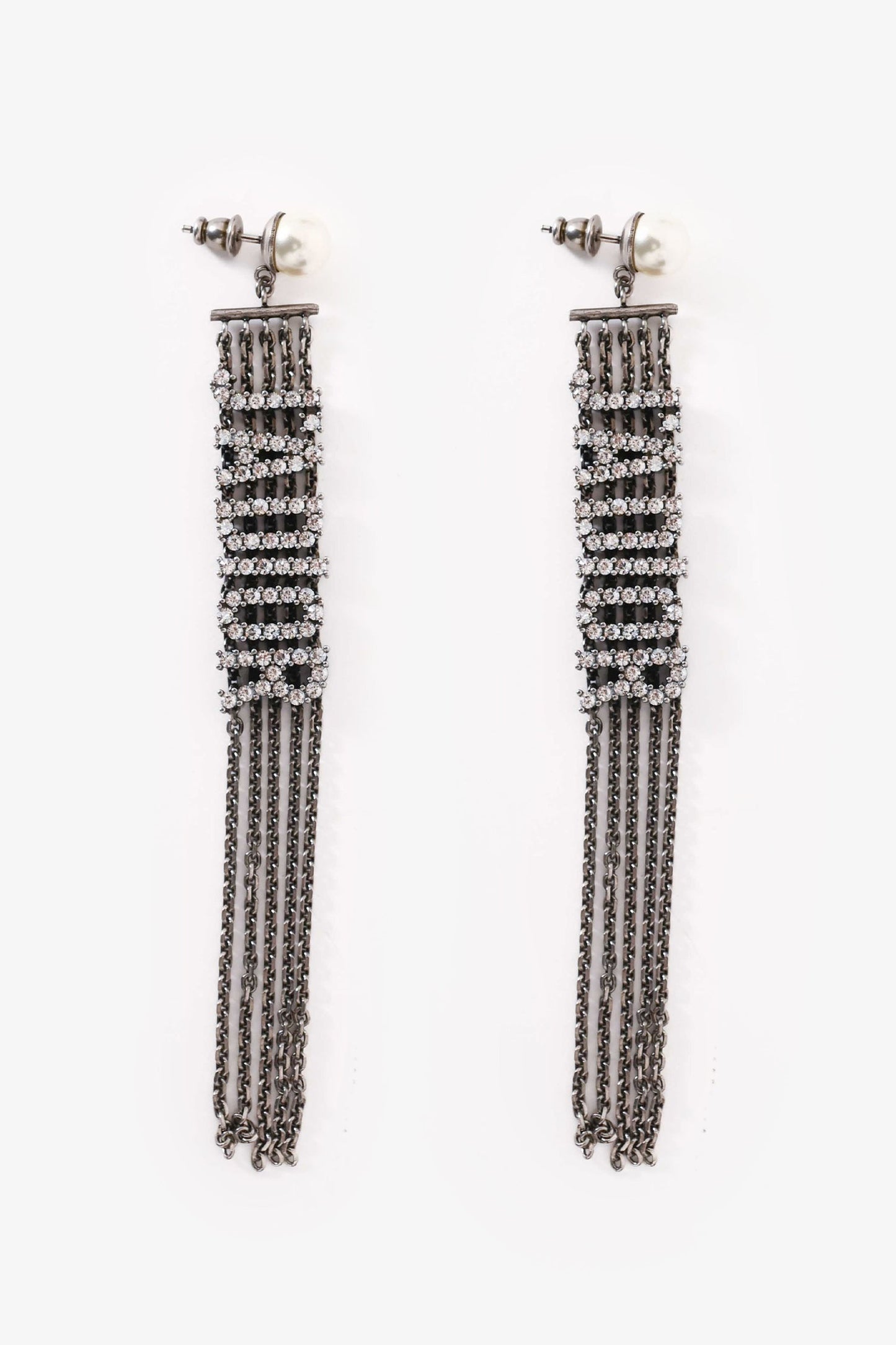 Christian Dior Silver Tone Metal/Faux Pearl/Crystal Embellished J'ADior Ear Pendants