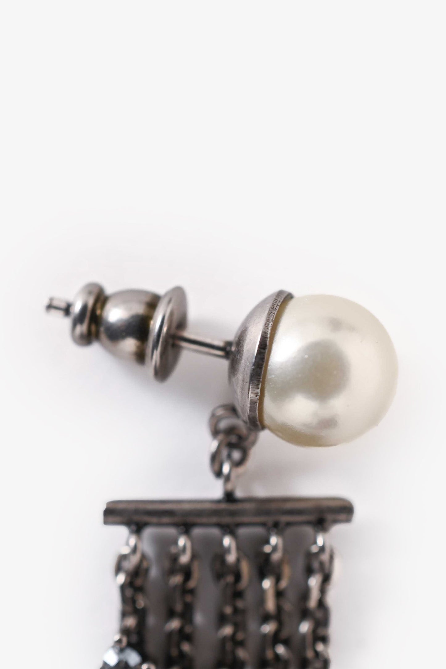 Christian Dior Silver Tone Metal/Faux Pearl/Crystal Embellished J'ADior Ear Pendants