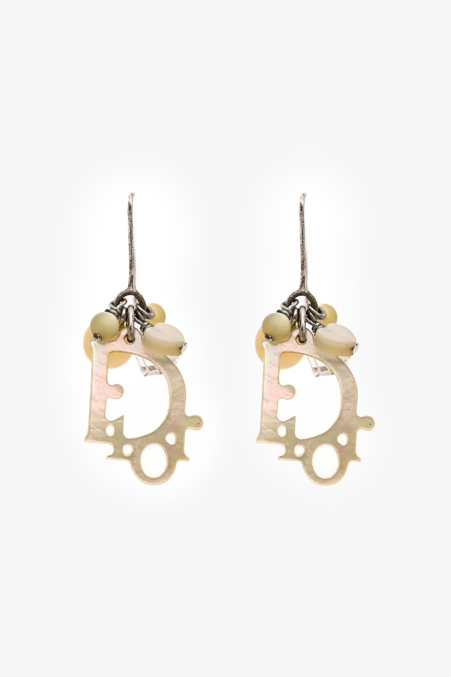 Christian Dior White Faux Mother of Pearl Bead Ear Pendants