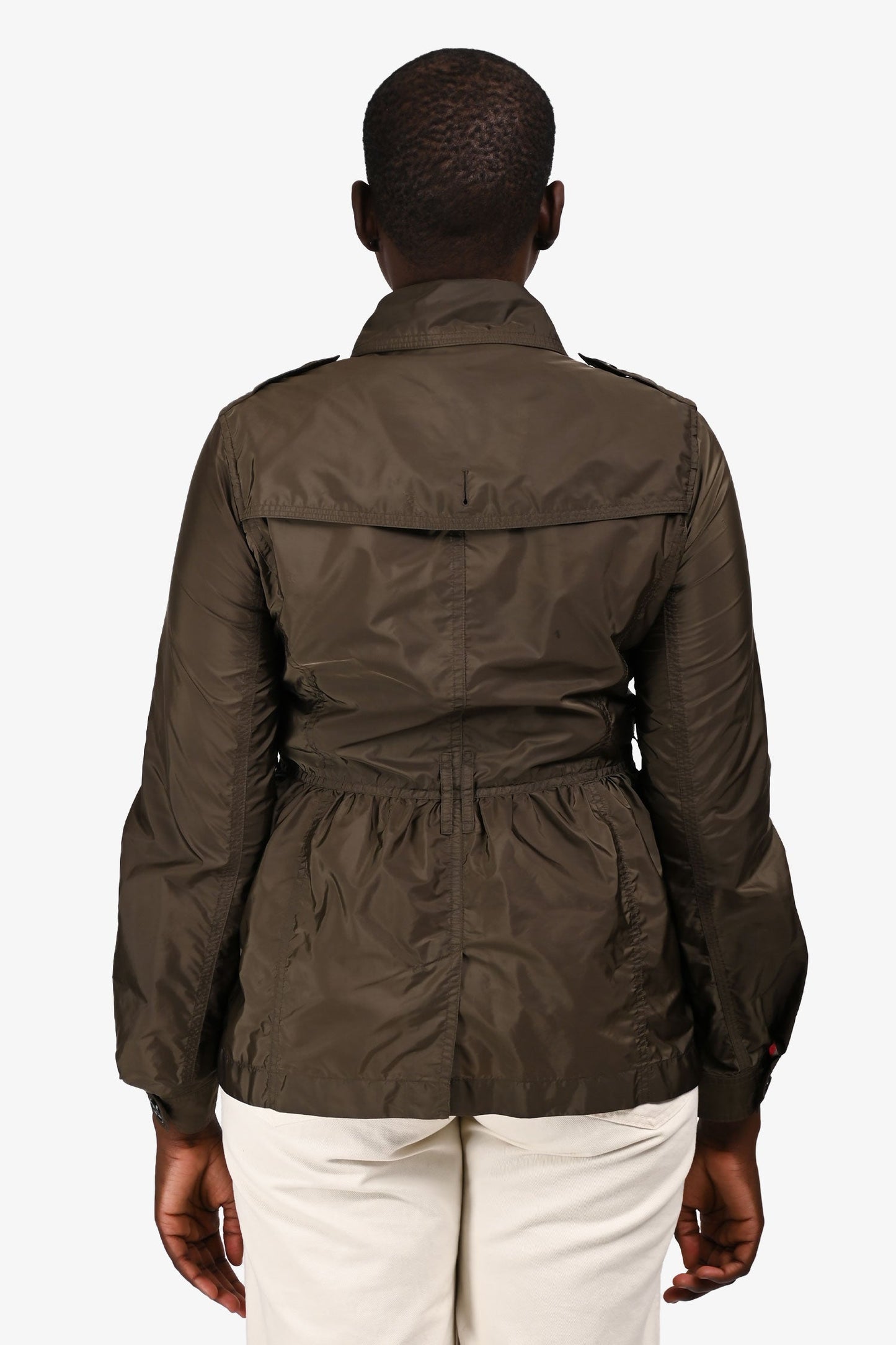Burberry Brit Green Nylon Double Breasted Short Trench Coat Size 8 US